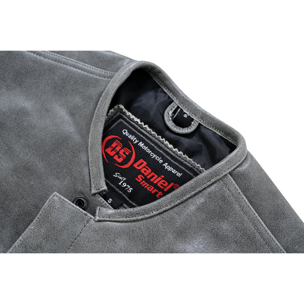 DS Men's Distressed Gray Cowhide Leather  Motorcycle Vest