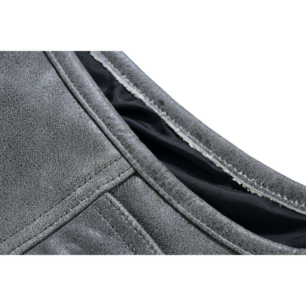DS Men's Distressed Gray Cowhide Leather  Motorcycle Vest