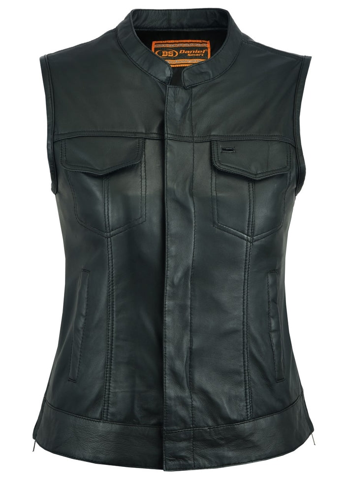 Ladies Black Club Style Super Soft Leather Vest - DS287