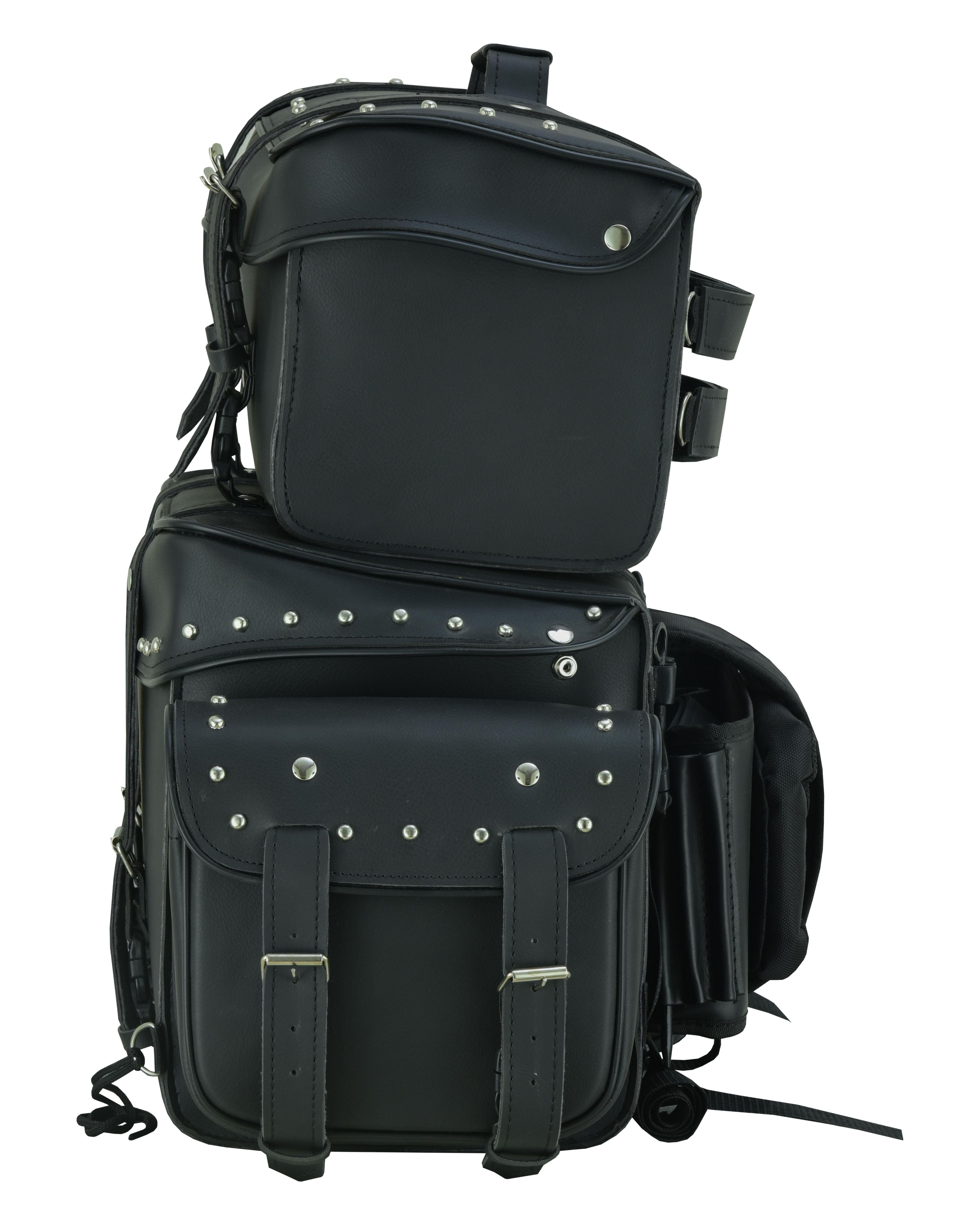 DS Leather Black PVC Large 4 Piece Motorcycle Touring Tail Bag wi