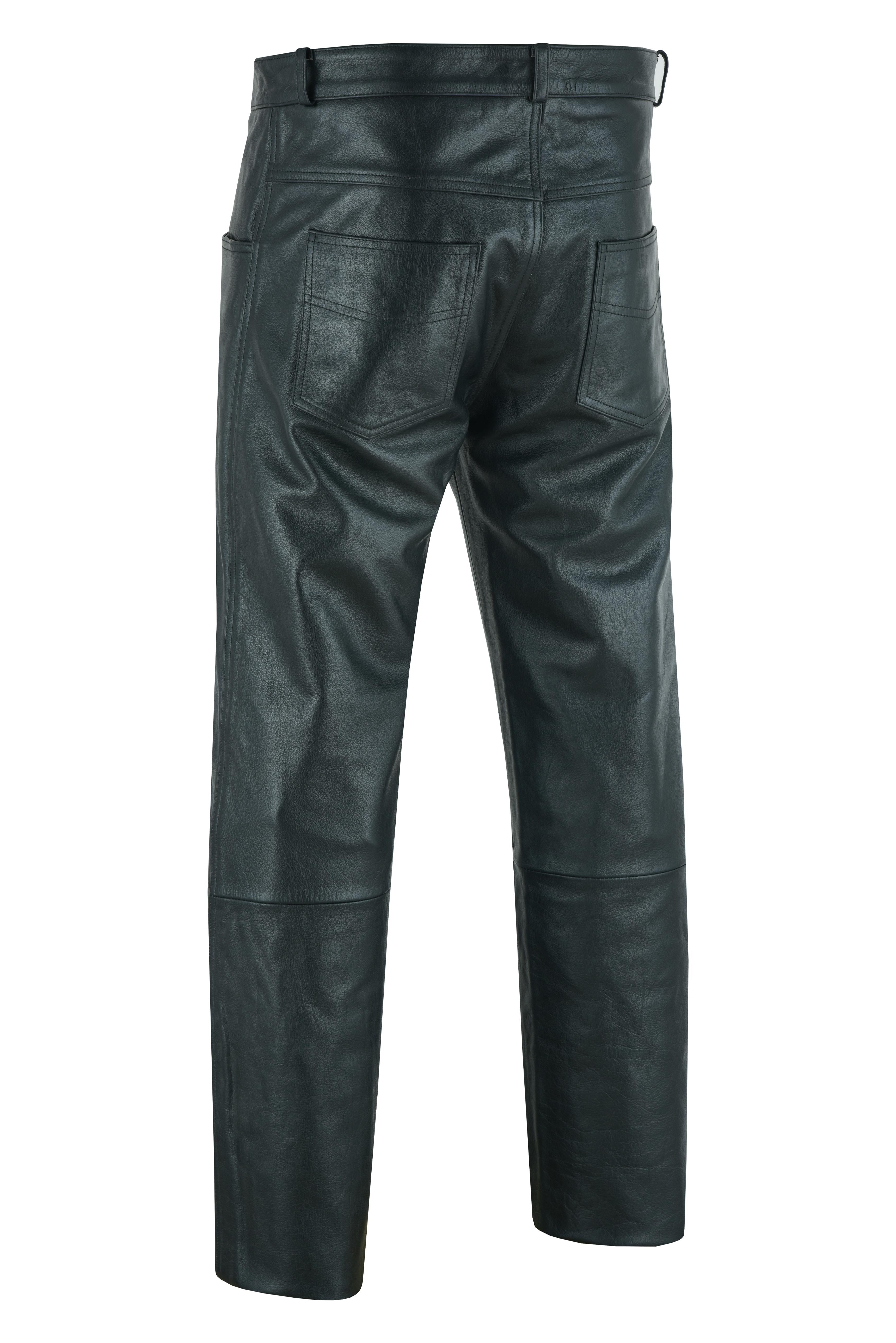 DS Men's Black Classic 5 Pocket Casual Motorcycle Leather Pants