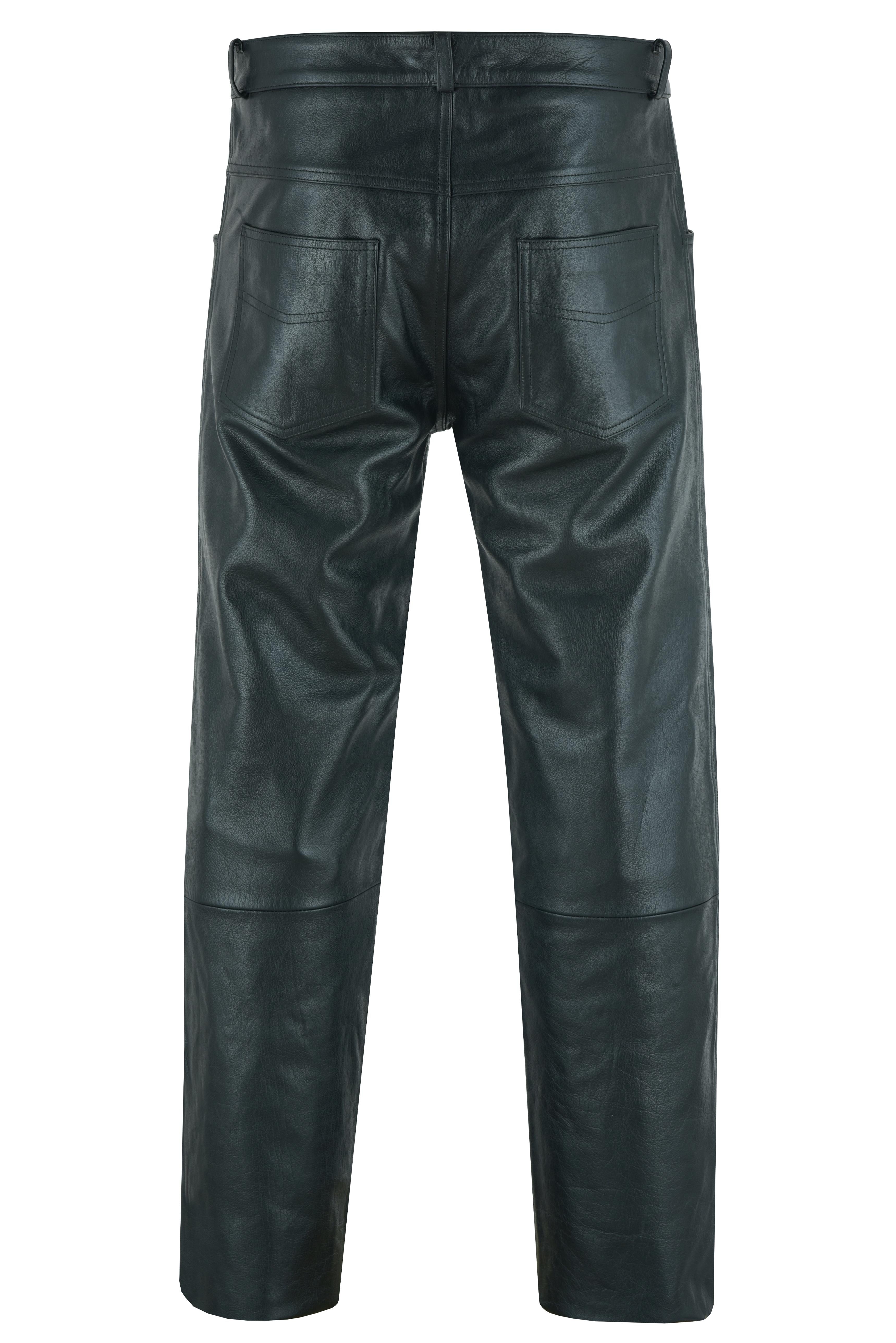 DS Men's Black Classic 5 Pocket Casual Motorcycle Leather Pants
