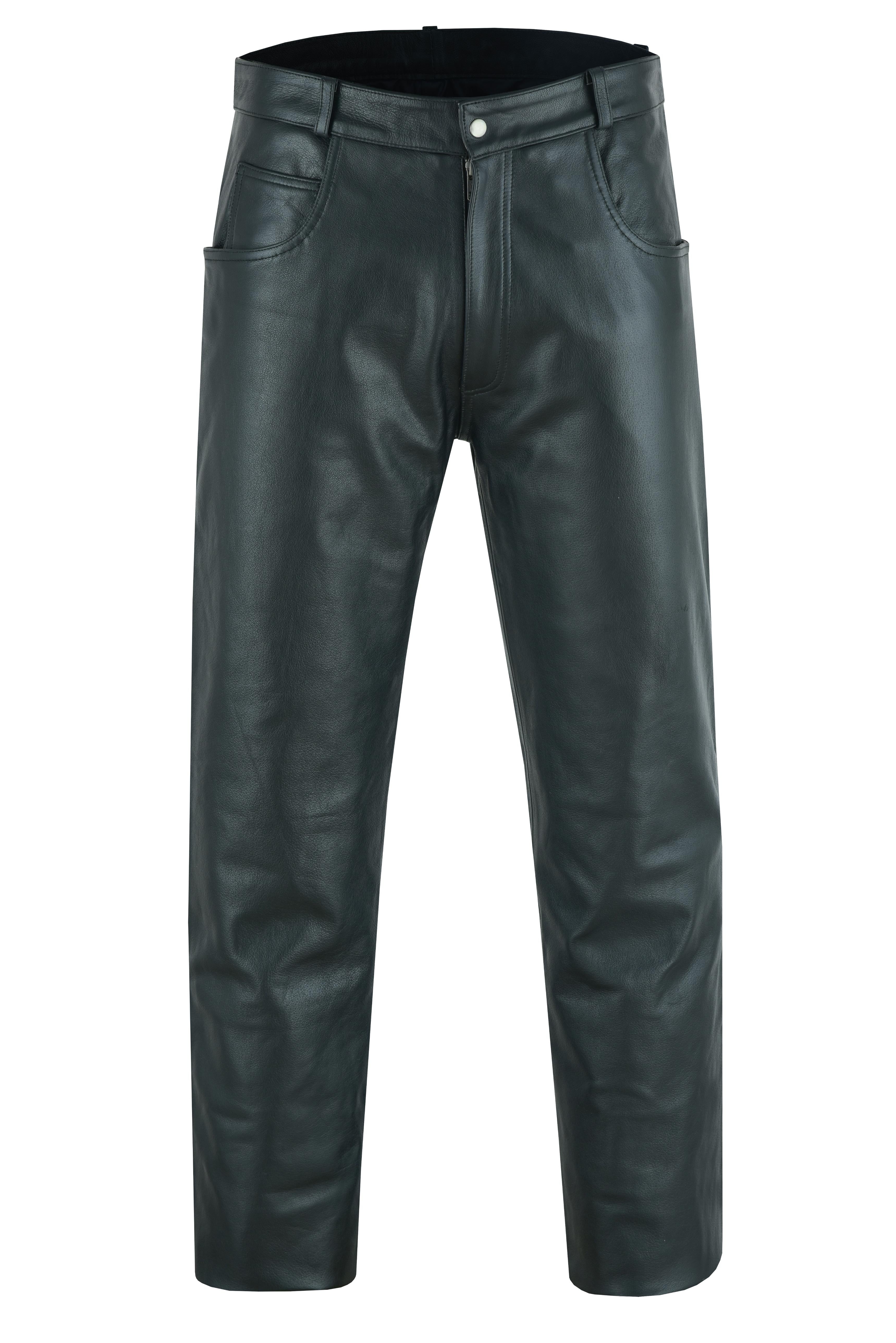 DS Men's Black Classic 5 Pocket Casual Motorcycle Leather Pants