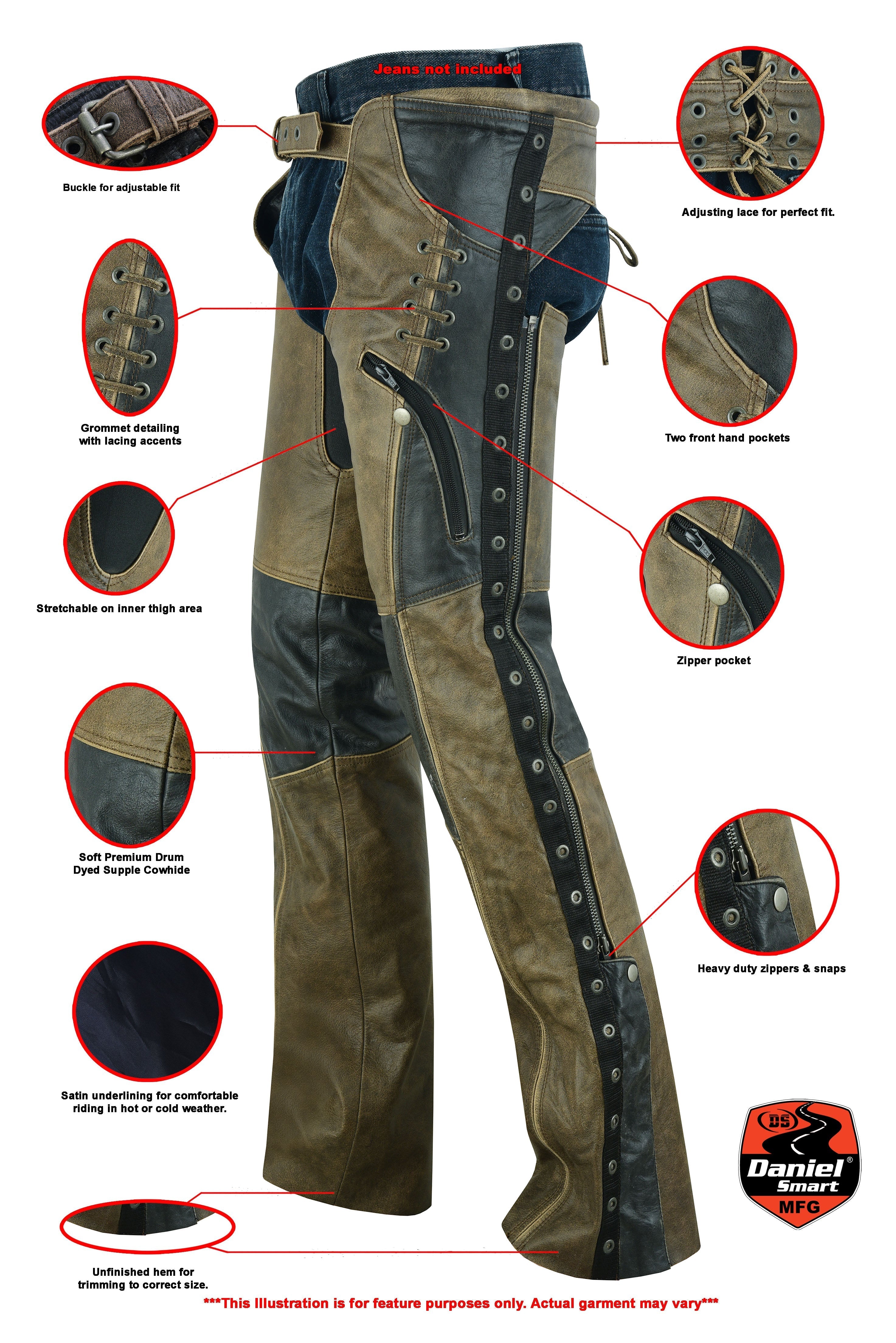 DS Women's Stylish Lightweight Hip Set Chaps- Two Tone