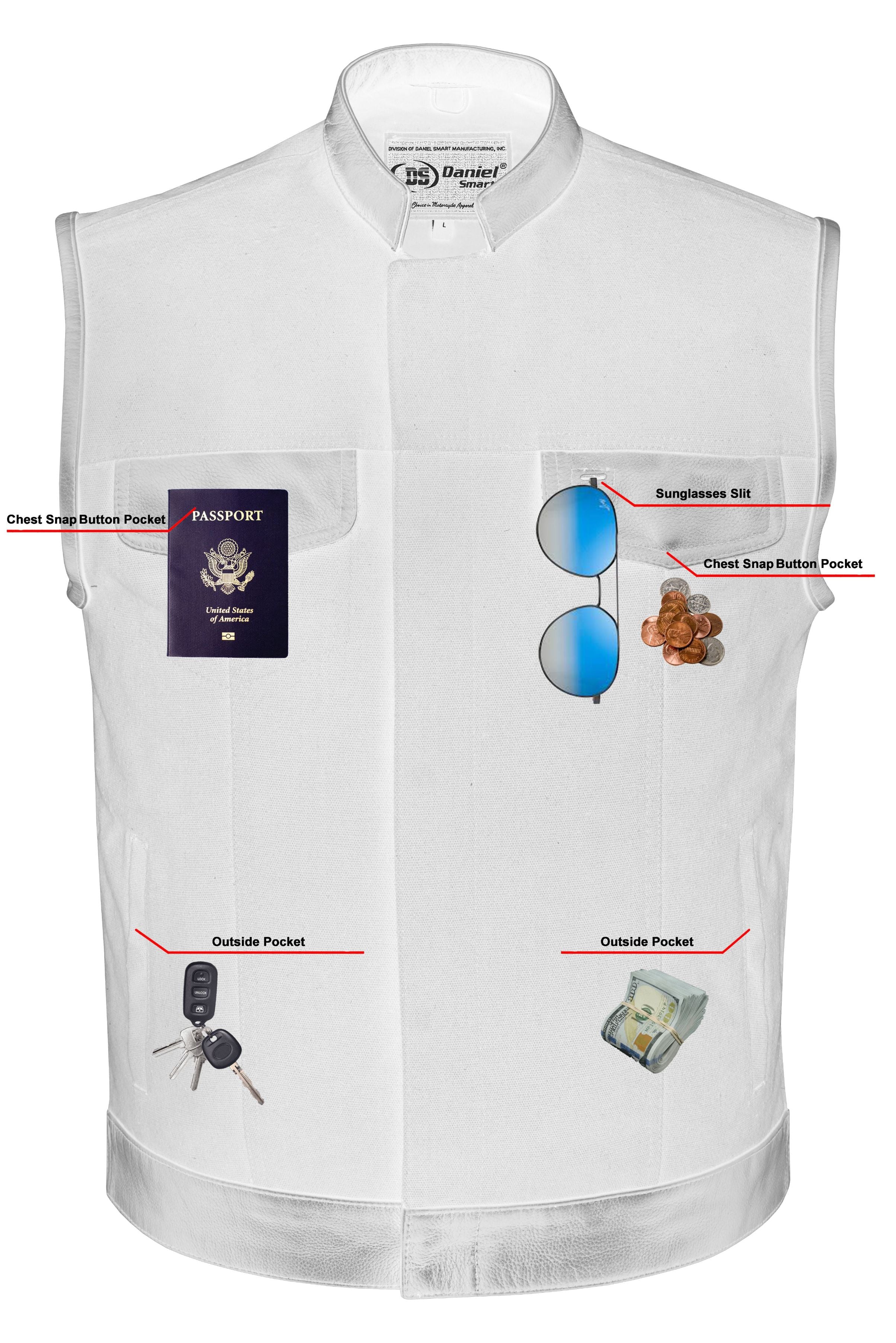 DS Canvas Material Single Back Panel Concealment Vest W/Leather Tr