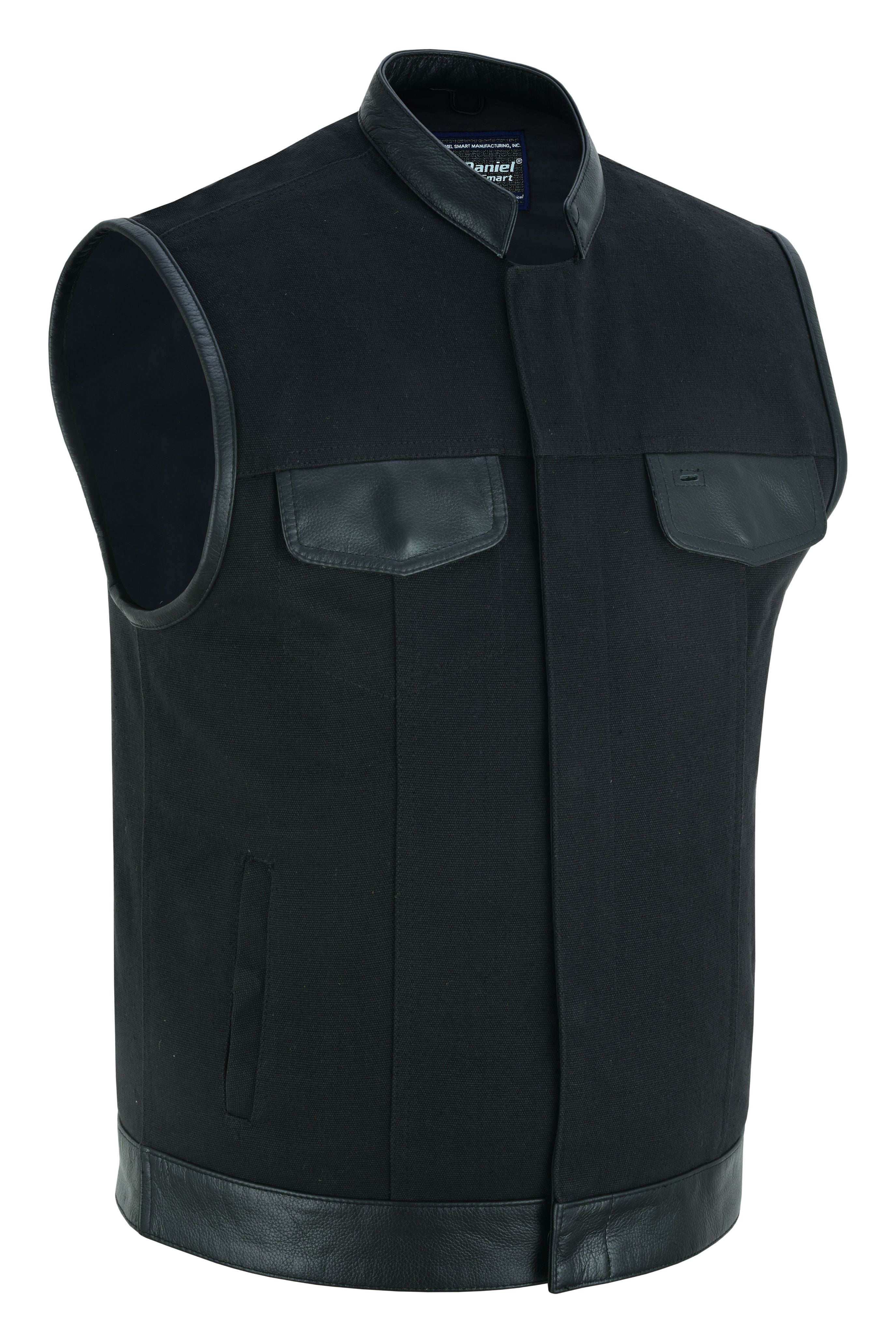 DS Canvas Material Single Back Panel Concealment Vest W/Leather Tr