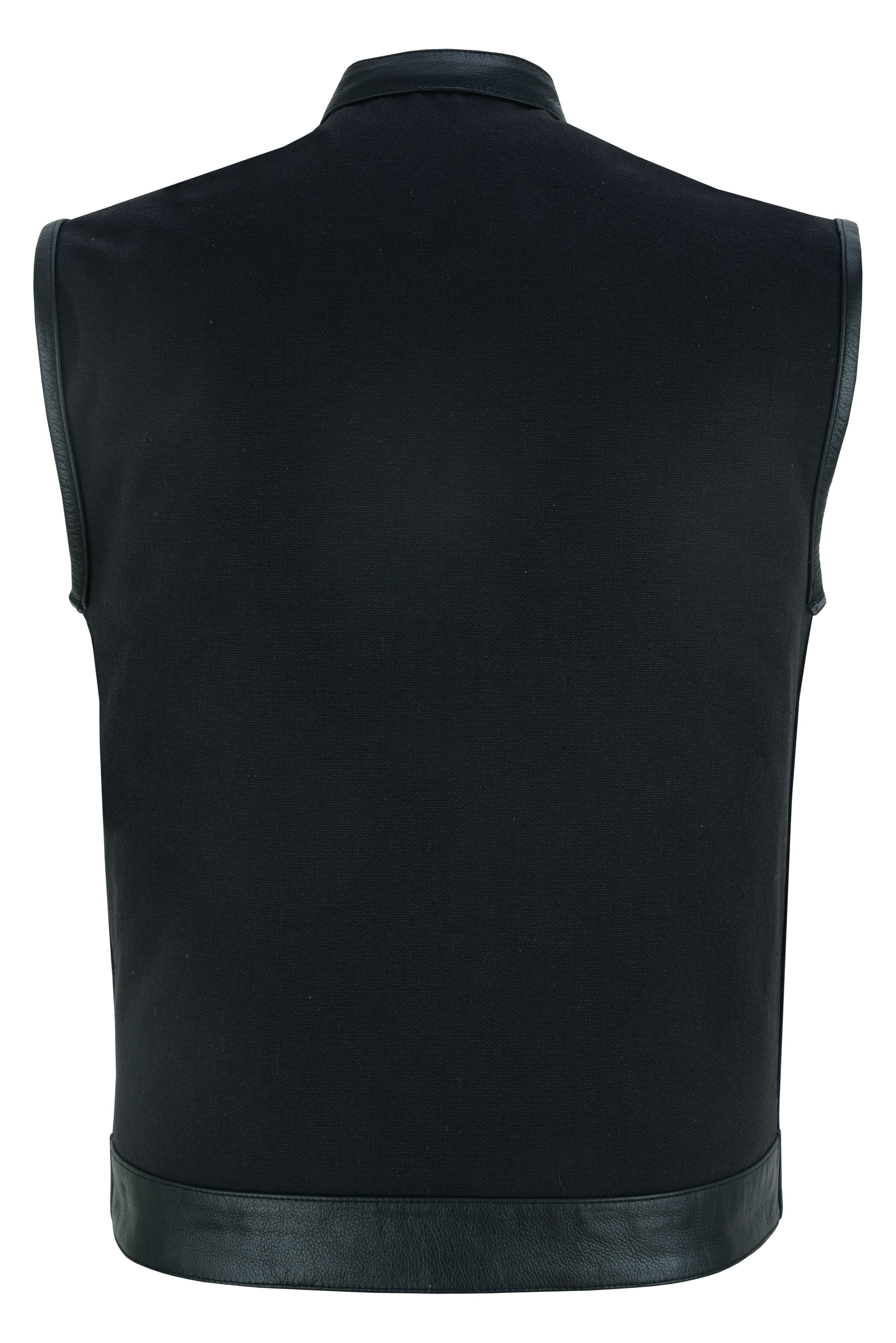 DS Canvas Material Single Back Panel Concealment Vest W/Leather Tr