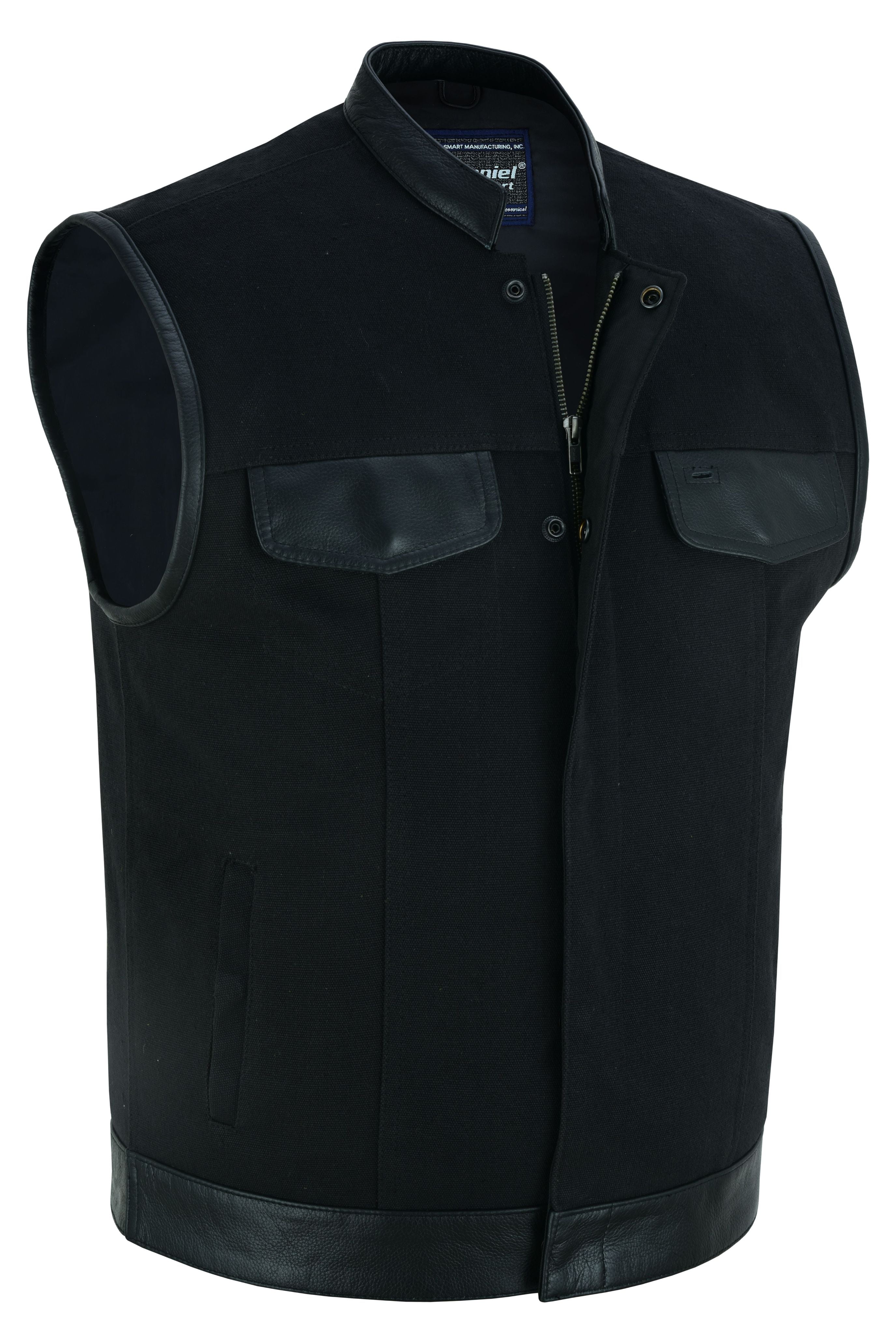 DS Canvas Material Single Back Panel Concealment Vest W/Leather Tr