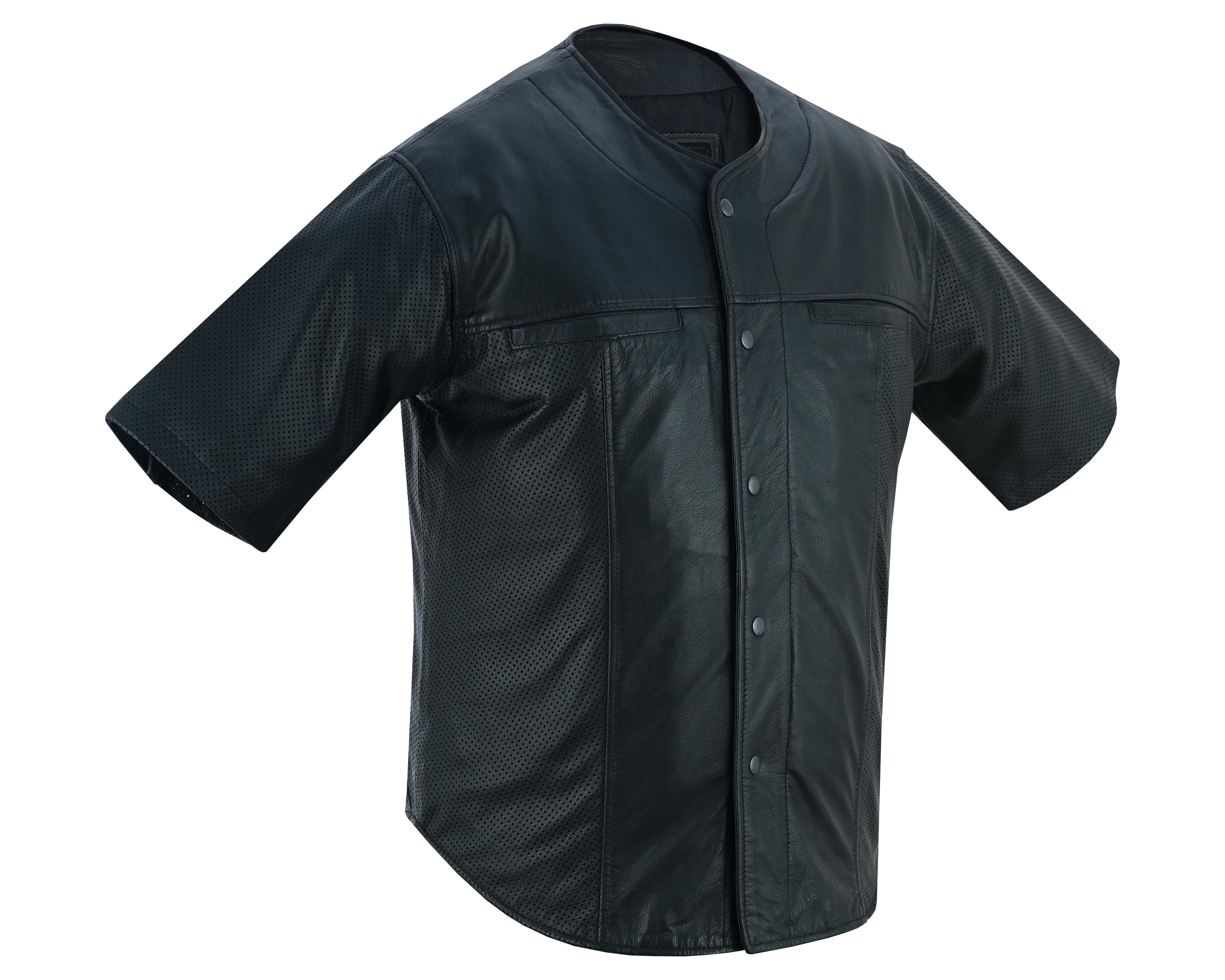 DS Men's  Leather Baseball Motorcycle Shirt - Black
