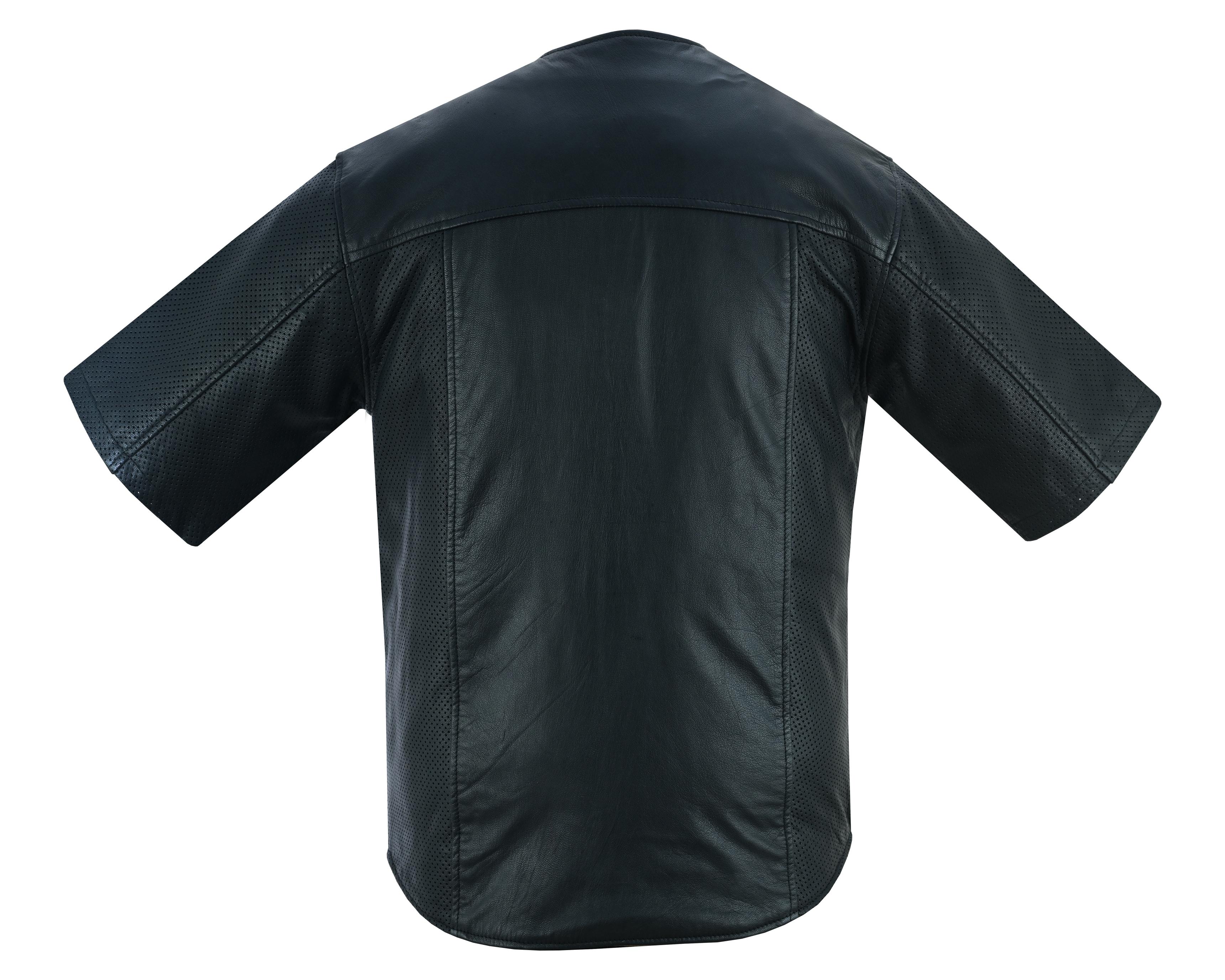 DS Men's  Leather Baseball Motorcycle Shirt - Black