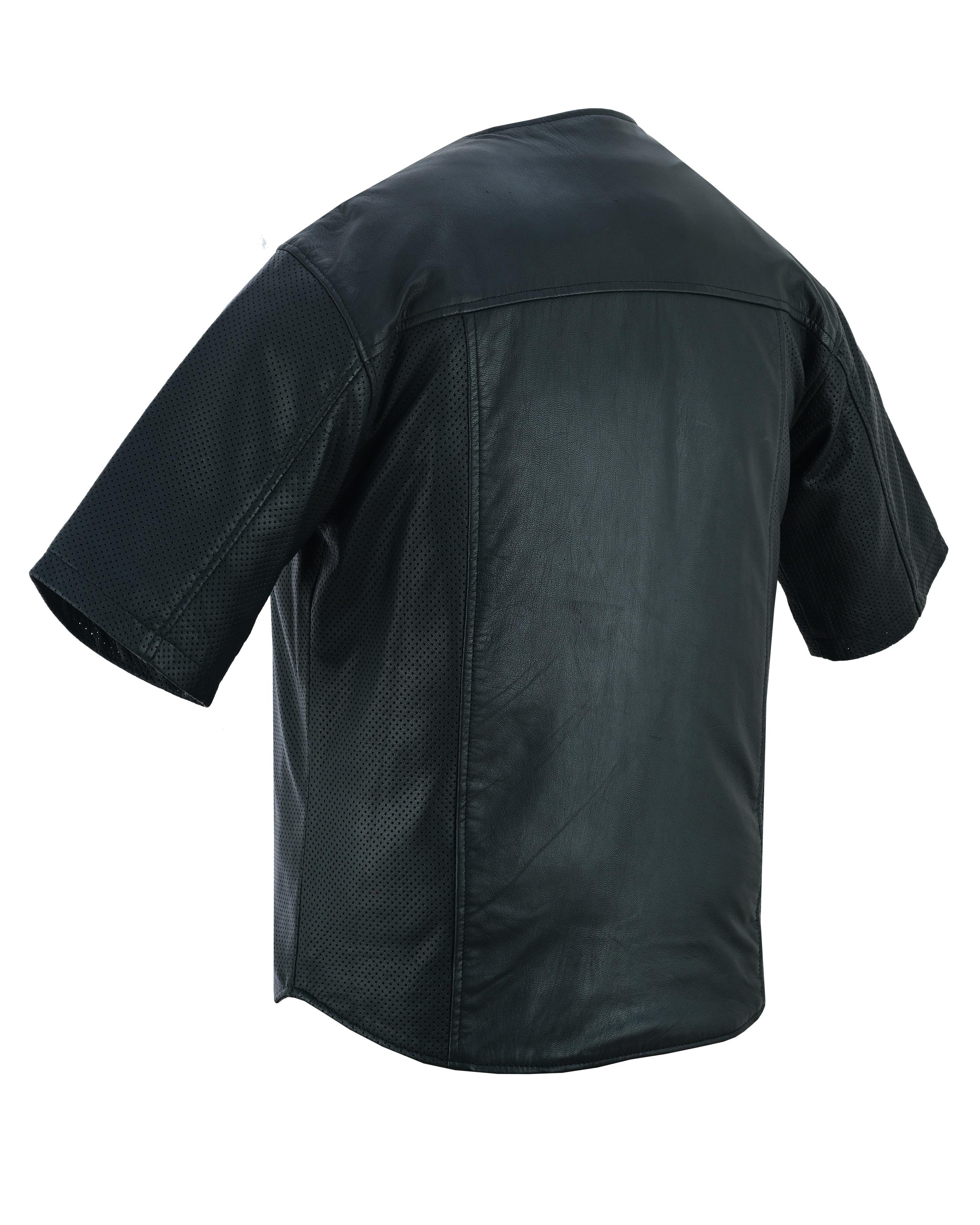 DS Men's  Leather Baseball Motorcycle Shirt - Black