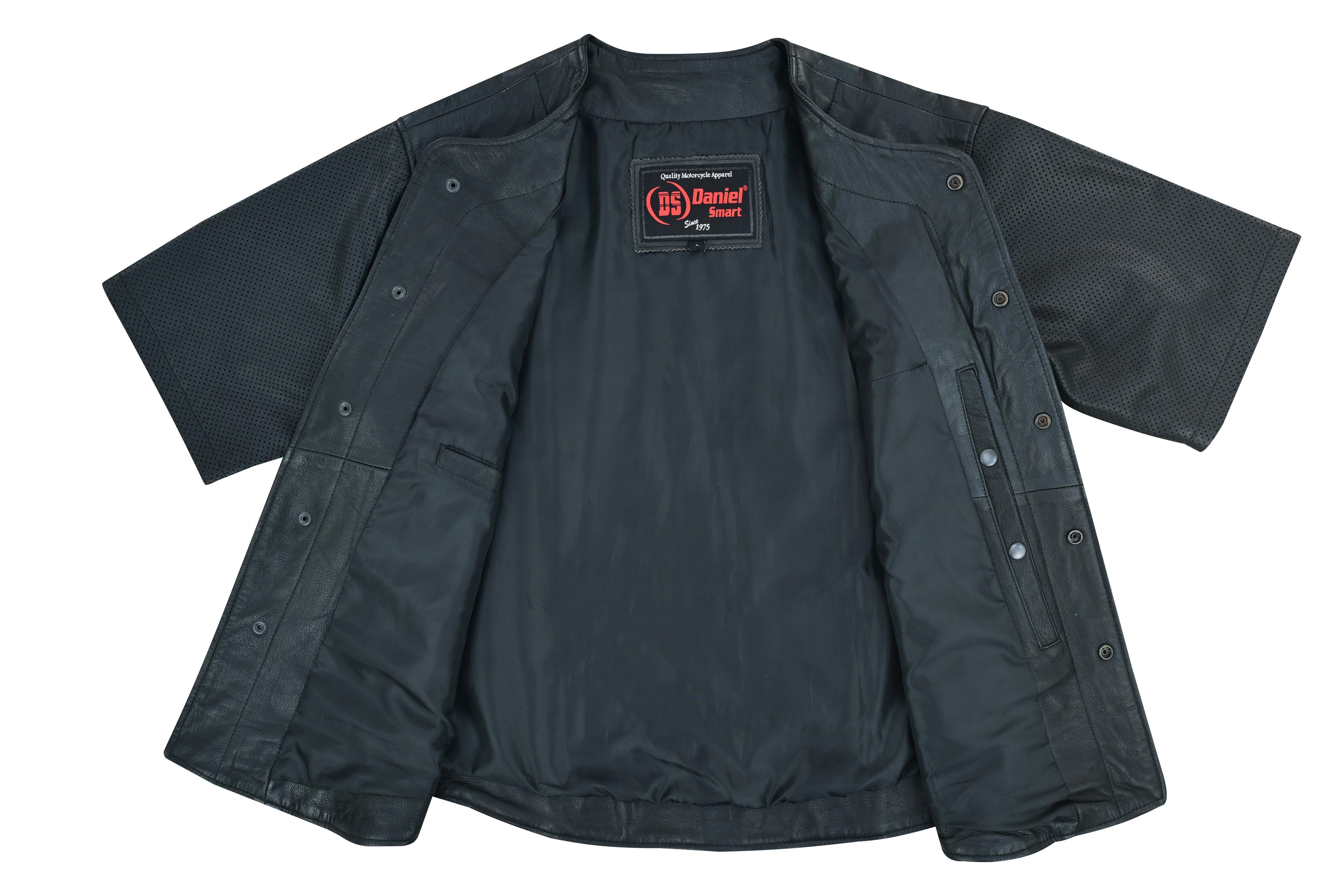 DS Men's  Leather Baseball Motorcycle Shirt - Black