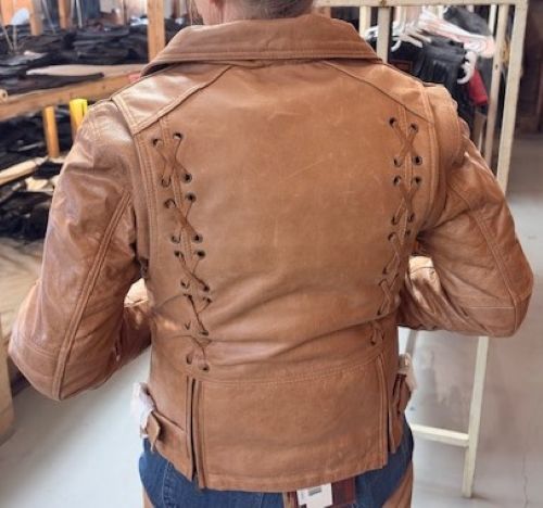 Ladies Beautiful Brown Leather Motorcycle Jacket - DS851