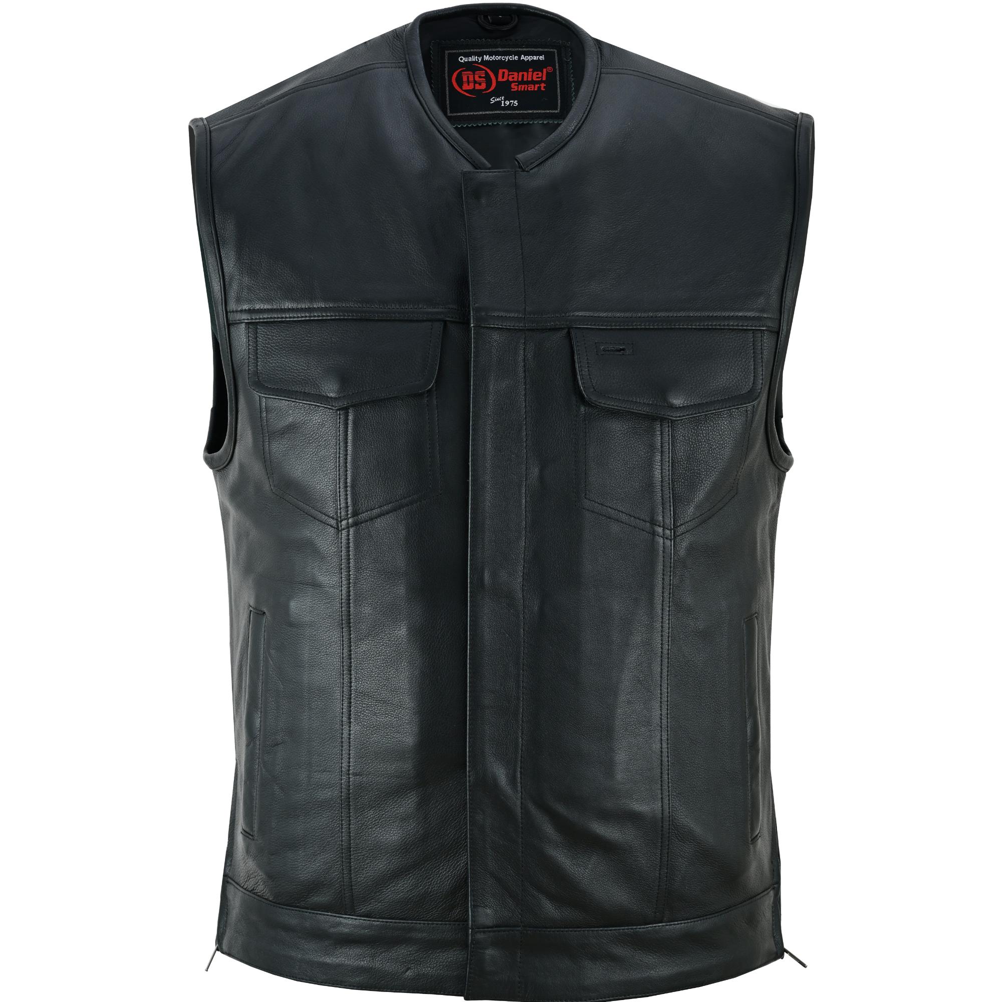 DS Men's Black Leather Motorcycle Vest with Upgraded Style