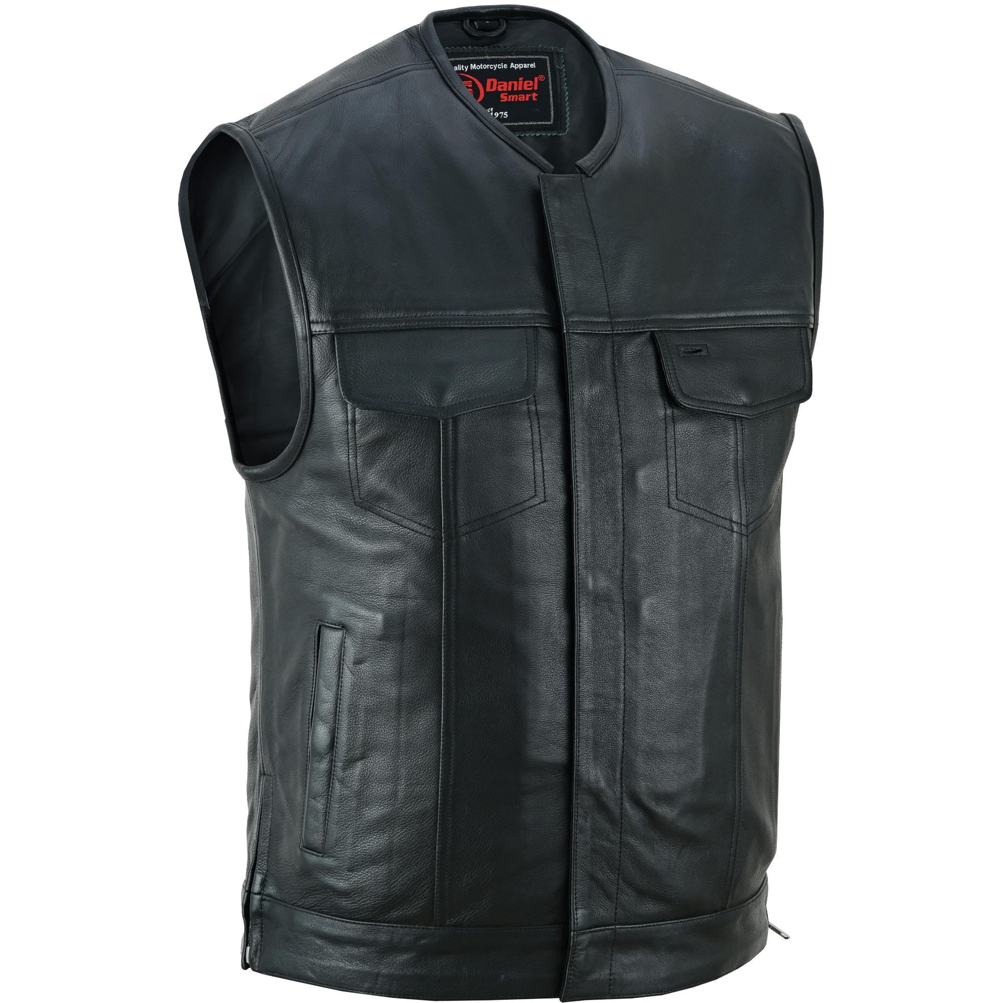 DS Men's Black Leather Motorcycle Vest with Upgraded Style