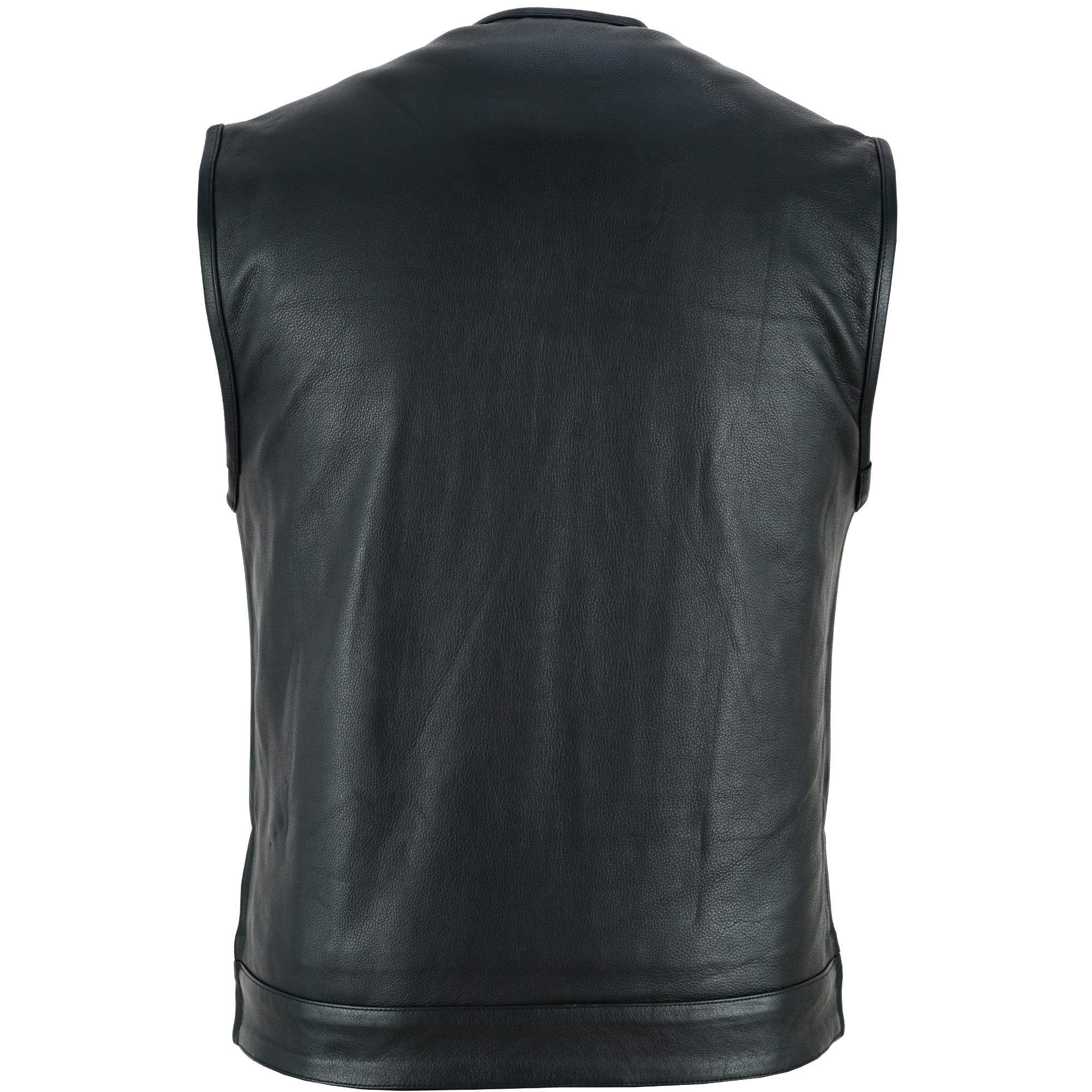 DS Men's Black Leather Motorcycle Vest with Upgraded Style