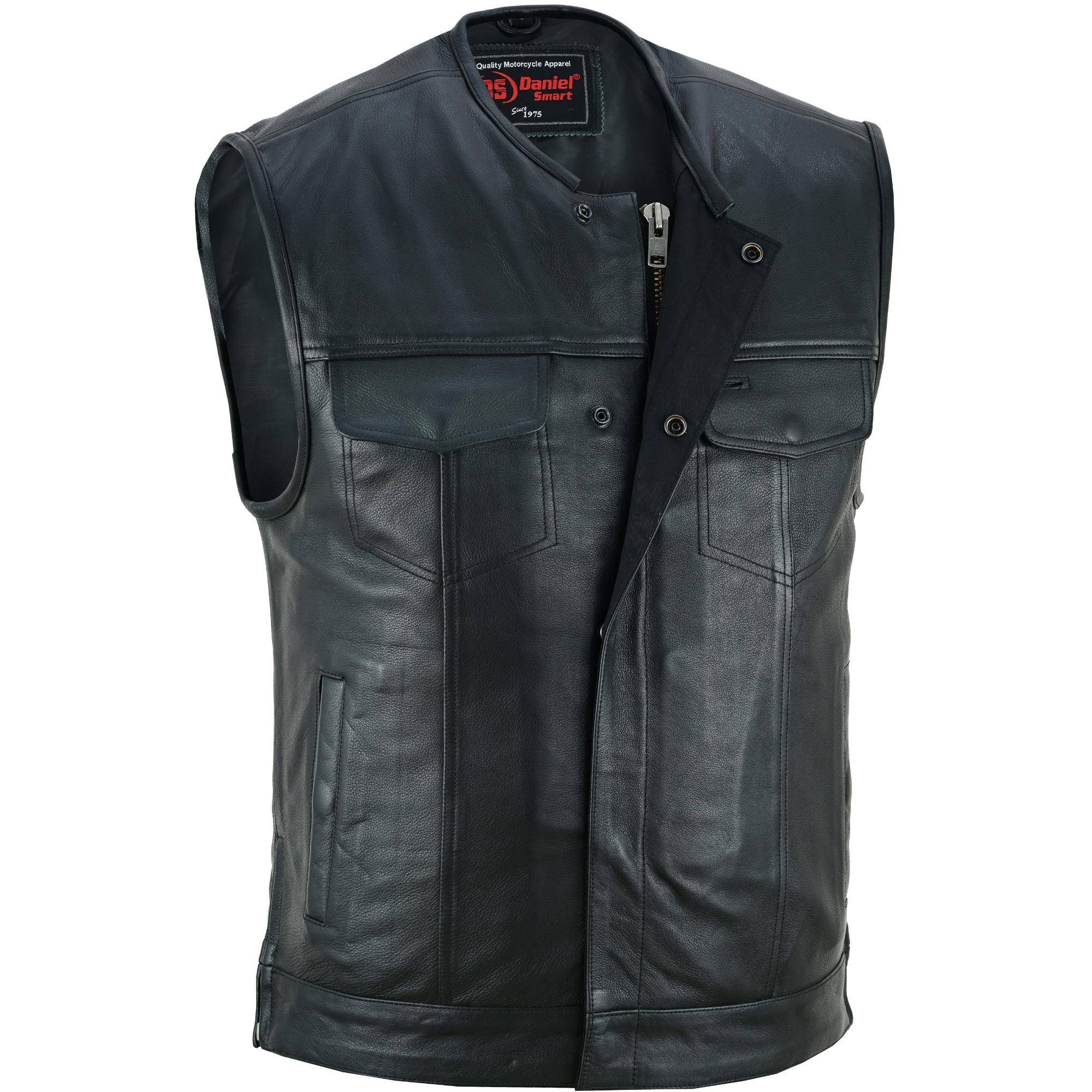 DS Men's Black Leather Motorcycle Vest with Upgraded Style