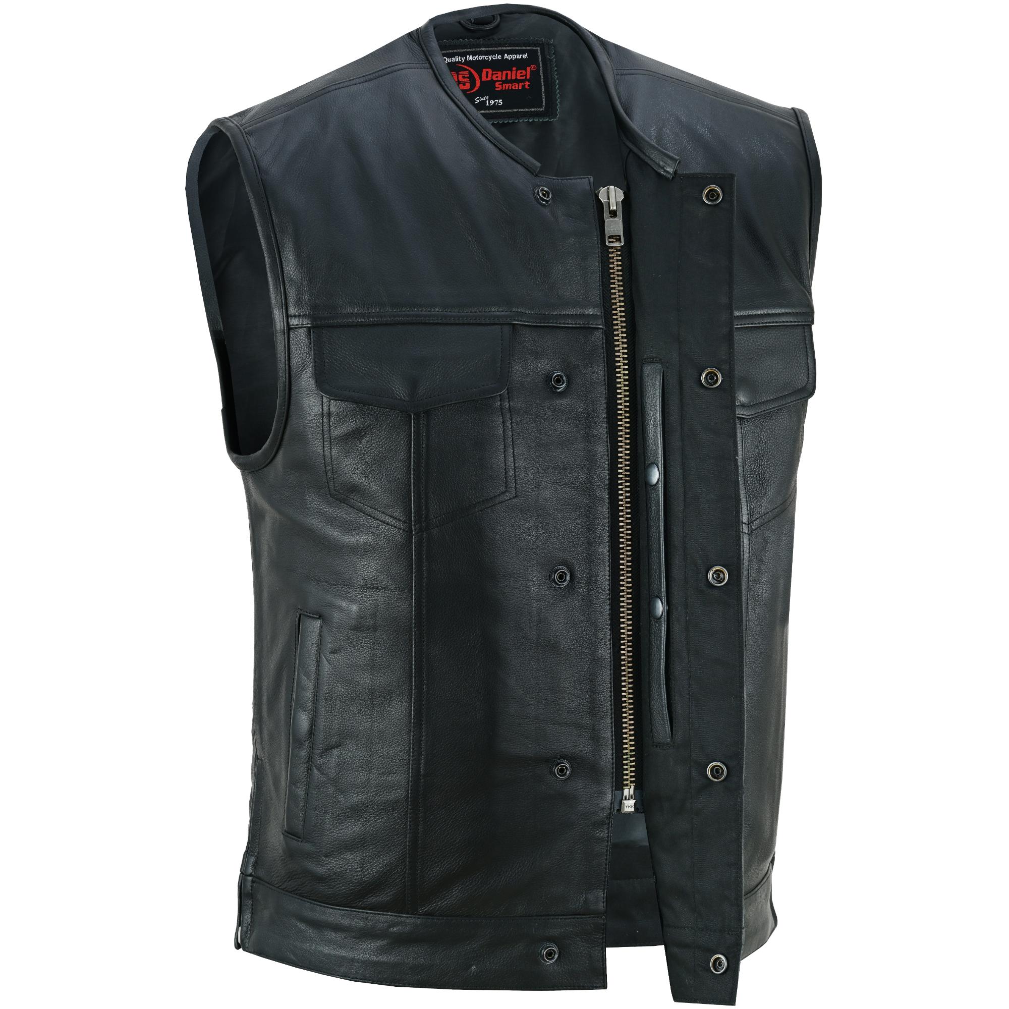 DS Men's Black Leather Motorcycle Vest with Upgraded Style