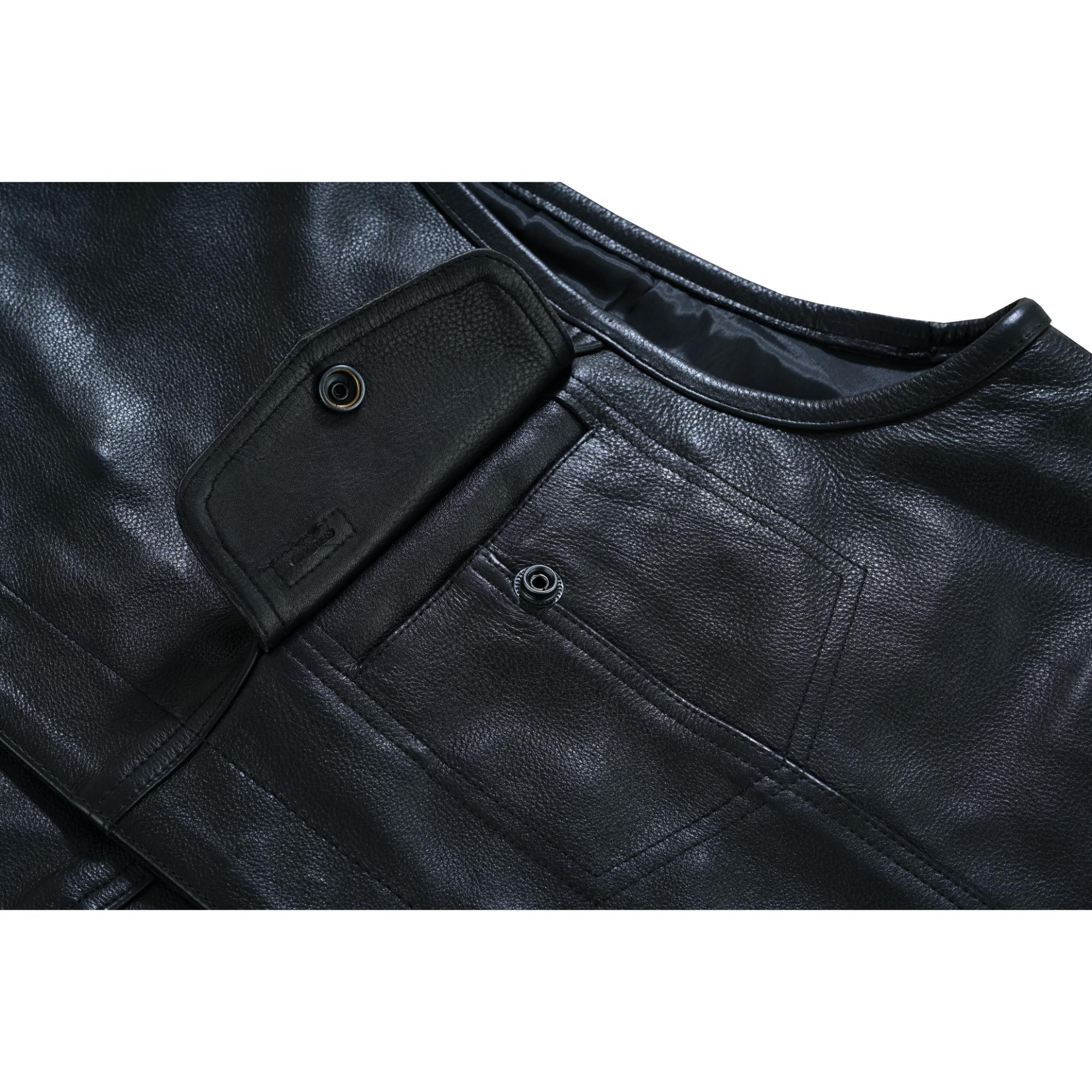 DS Men's Black Leather Motorcycle Vest with Upgraded Style