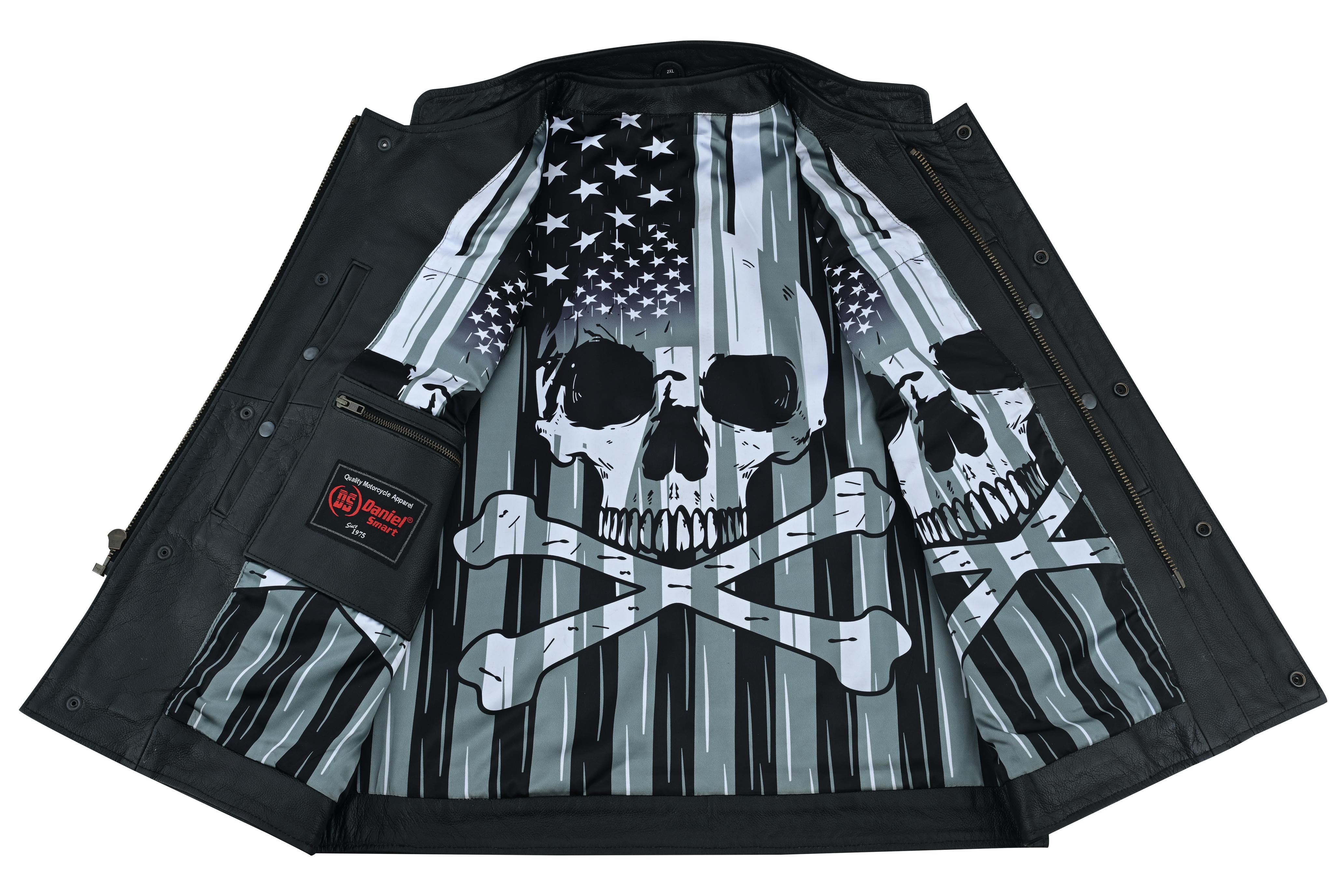 DS Private Men's Black Leather Motorcycle Vest