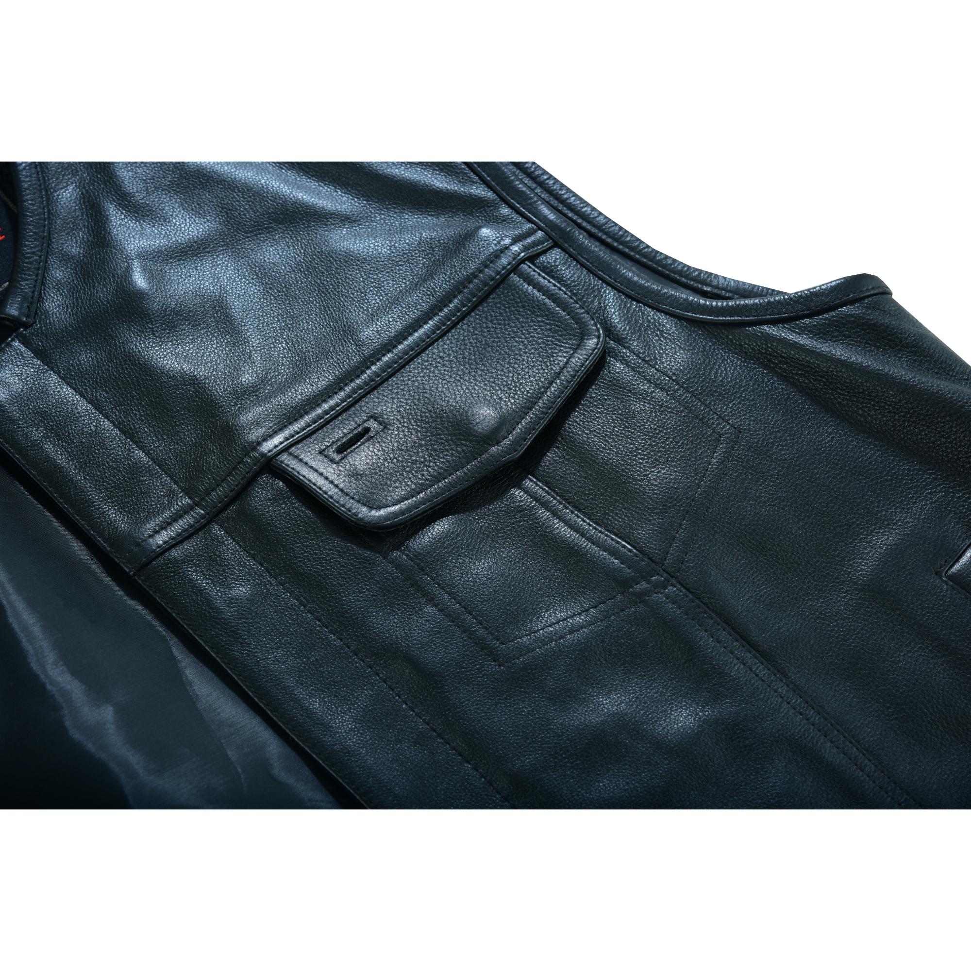DS Men's Titan Black Leather Vest -  Milled Cowhide, Hidden Zipper
