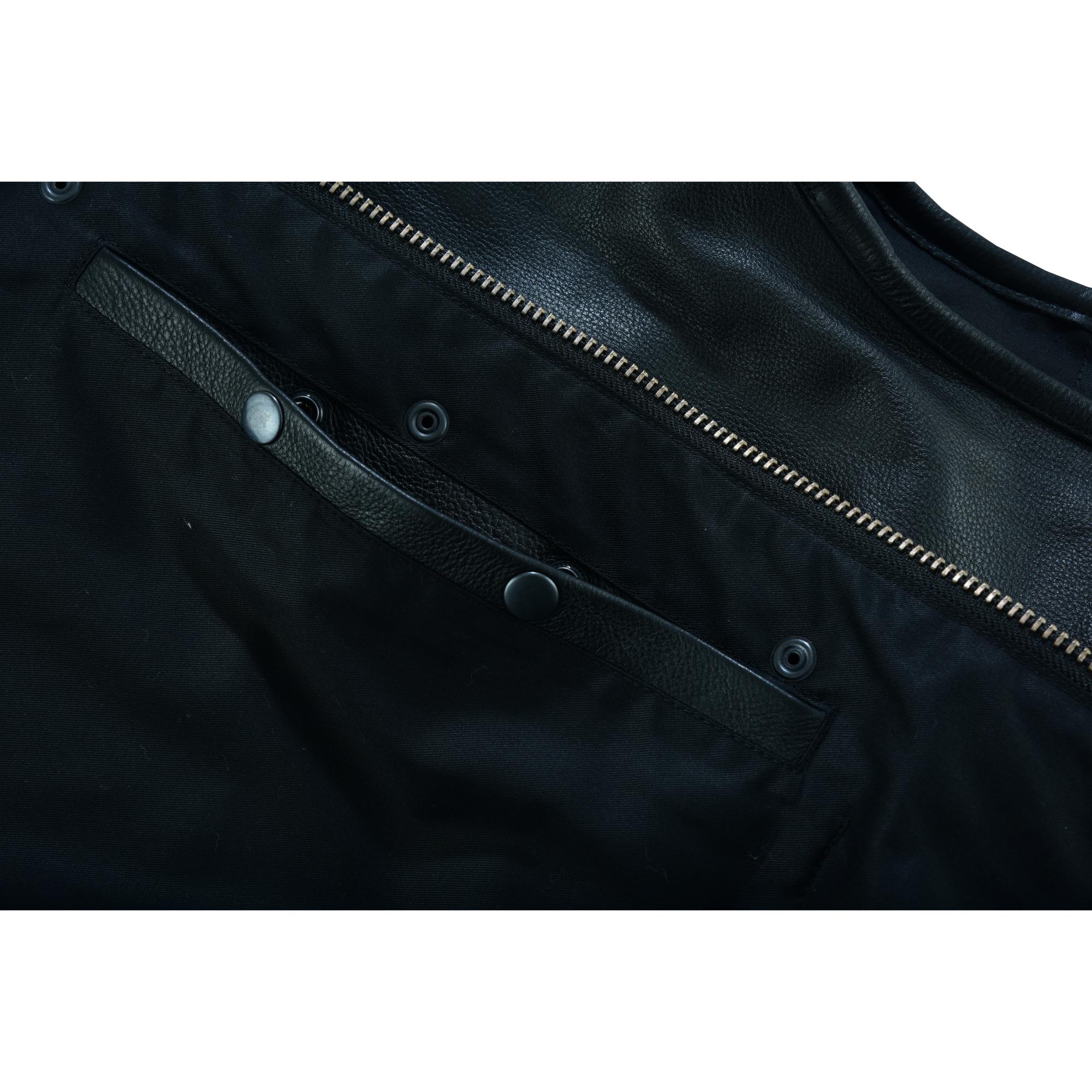 DS Men's Titan Black Leather Vest -  Milled Cowhide, Hidden Zipper