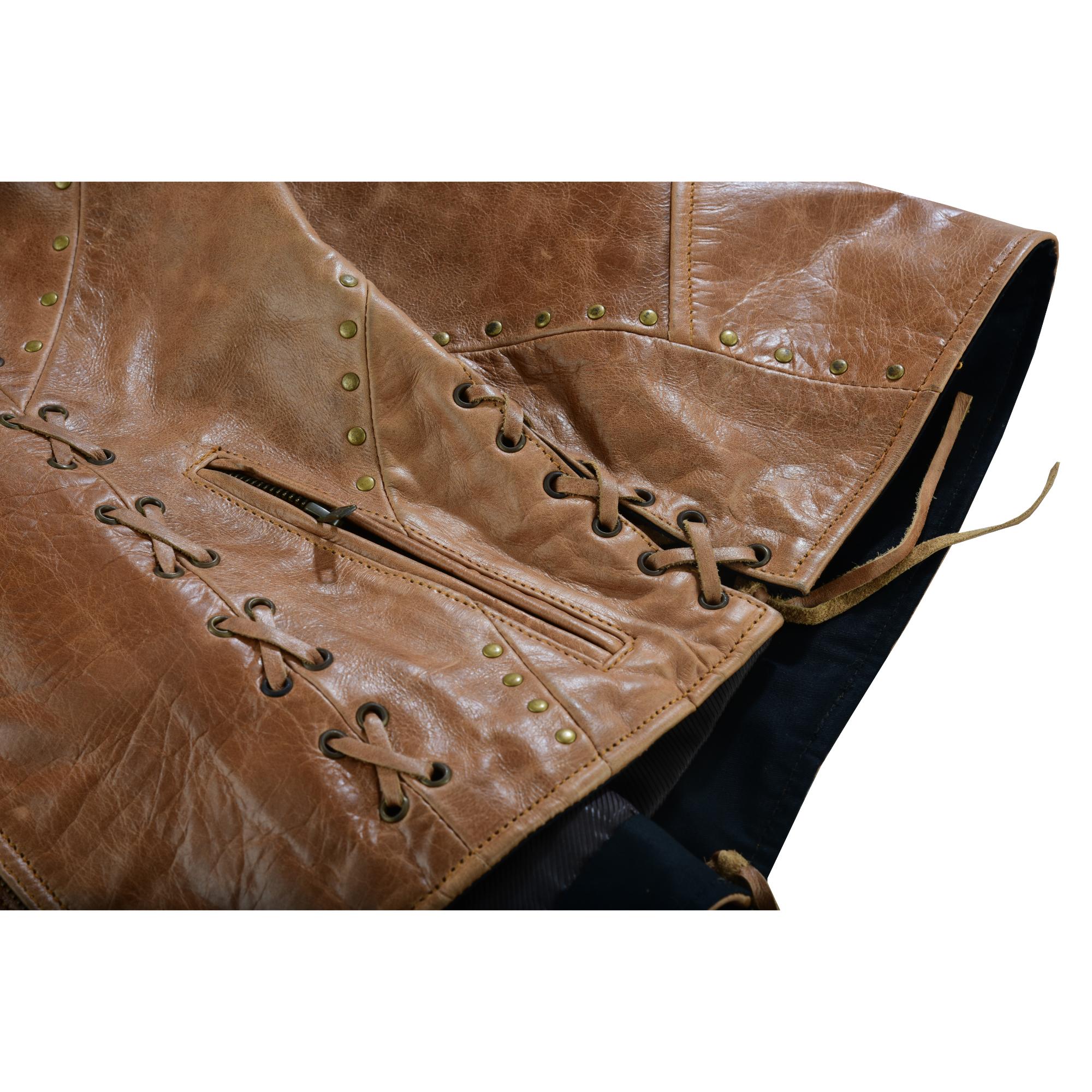 DS Women's Brown Zippered Vest with Lacing Details