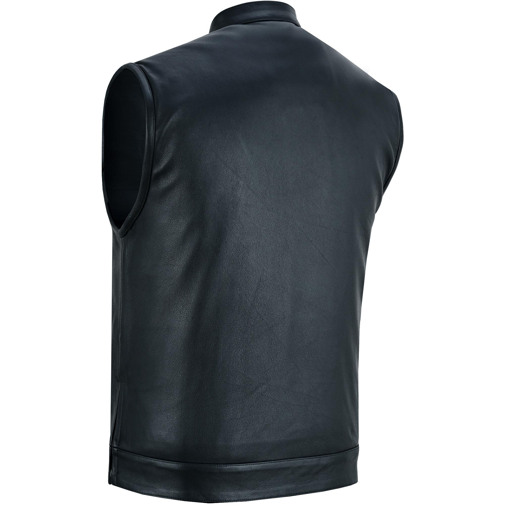 Highway Jack Men's Black Leather Motorcycle Vest Scoop Neck & Snap-Closure Pockets