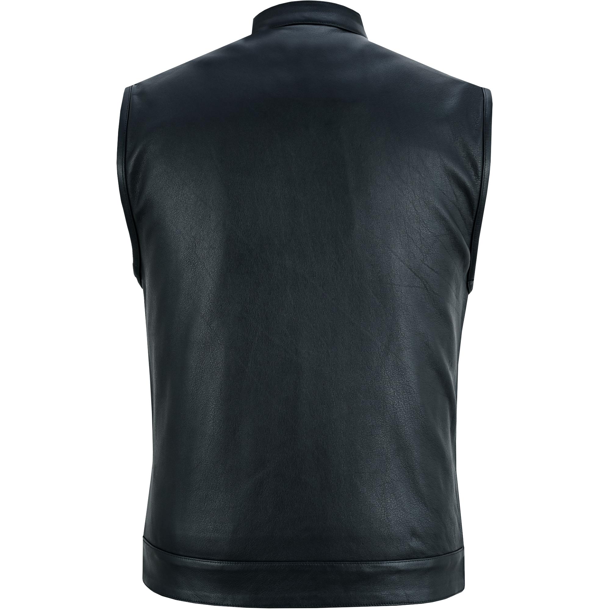 Highway Jack Men's Black Leather Motorcycle Vest Scoop Neck & Snap-Closure Pockets