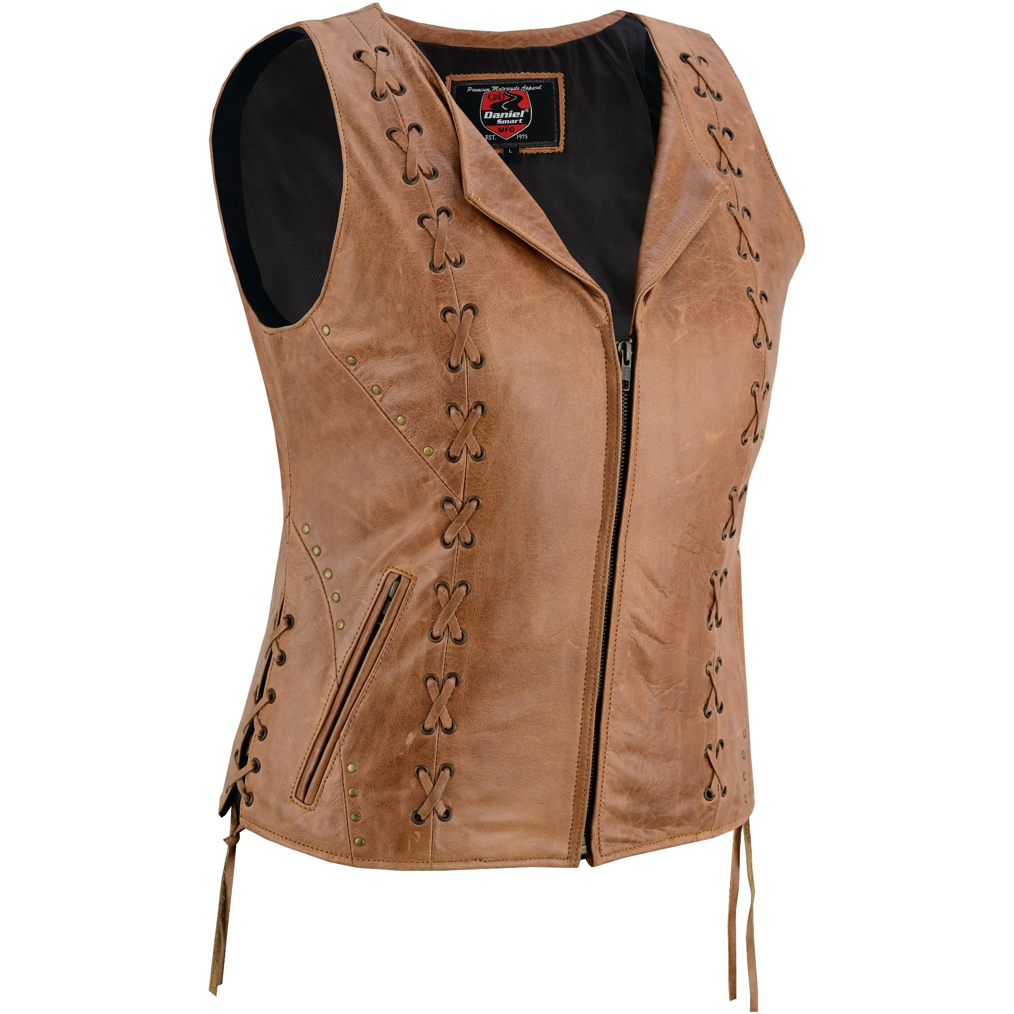 DS Women's Brown Zippered Vest with Lacing Details