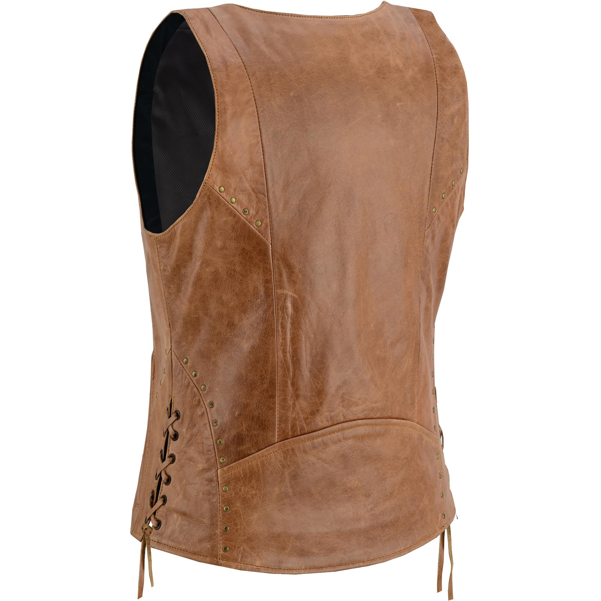 DS Women's Brown Zippered Vest with Lacing Details