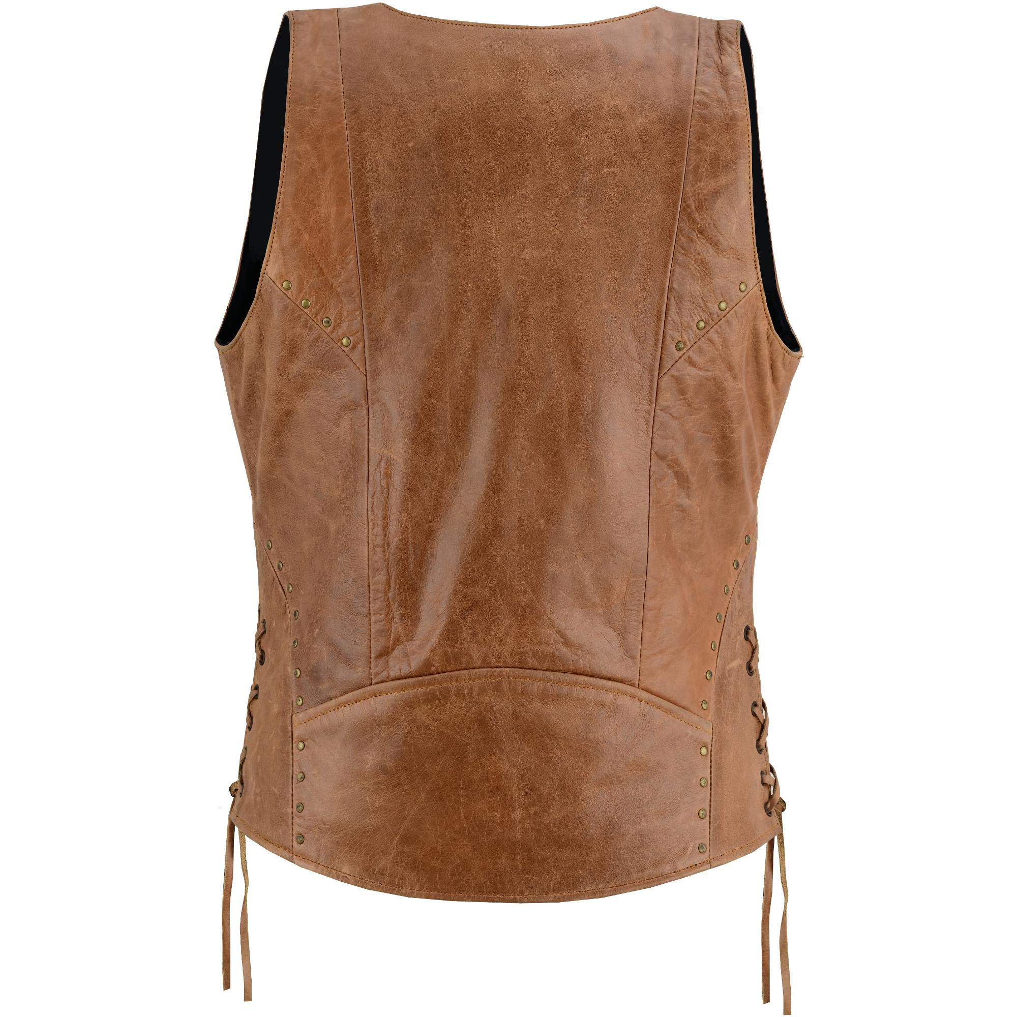 DS Women's Brown Zippered Vest with Lacing Details