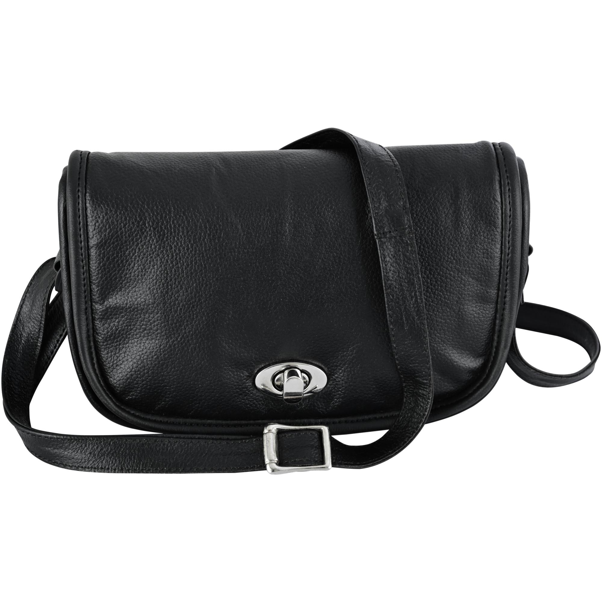 DS Women's Black Construction Leather Purse/Shoulder Bag
