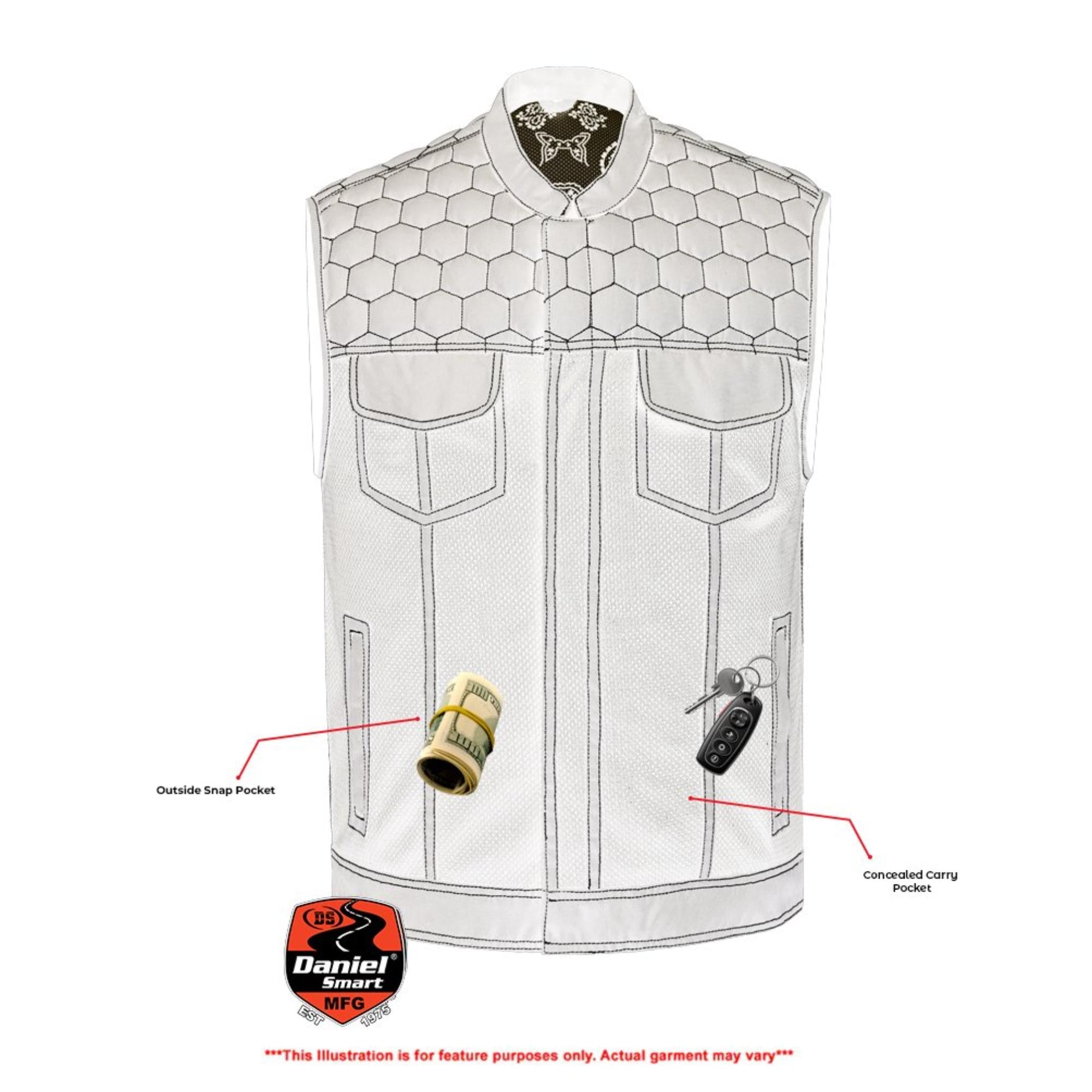 Men's Black Mesh Textile Vest with White Paisley Liner