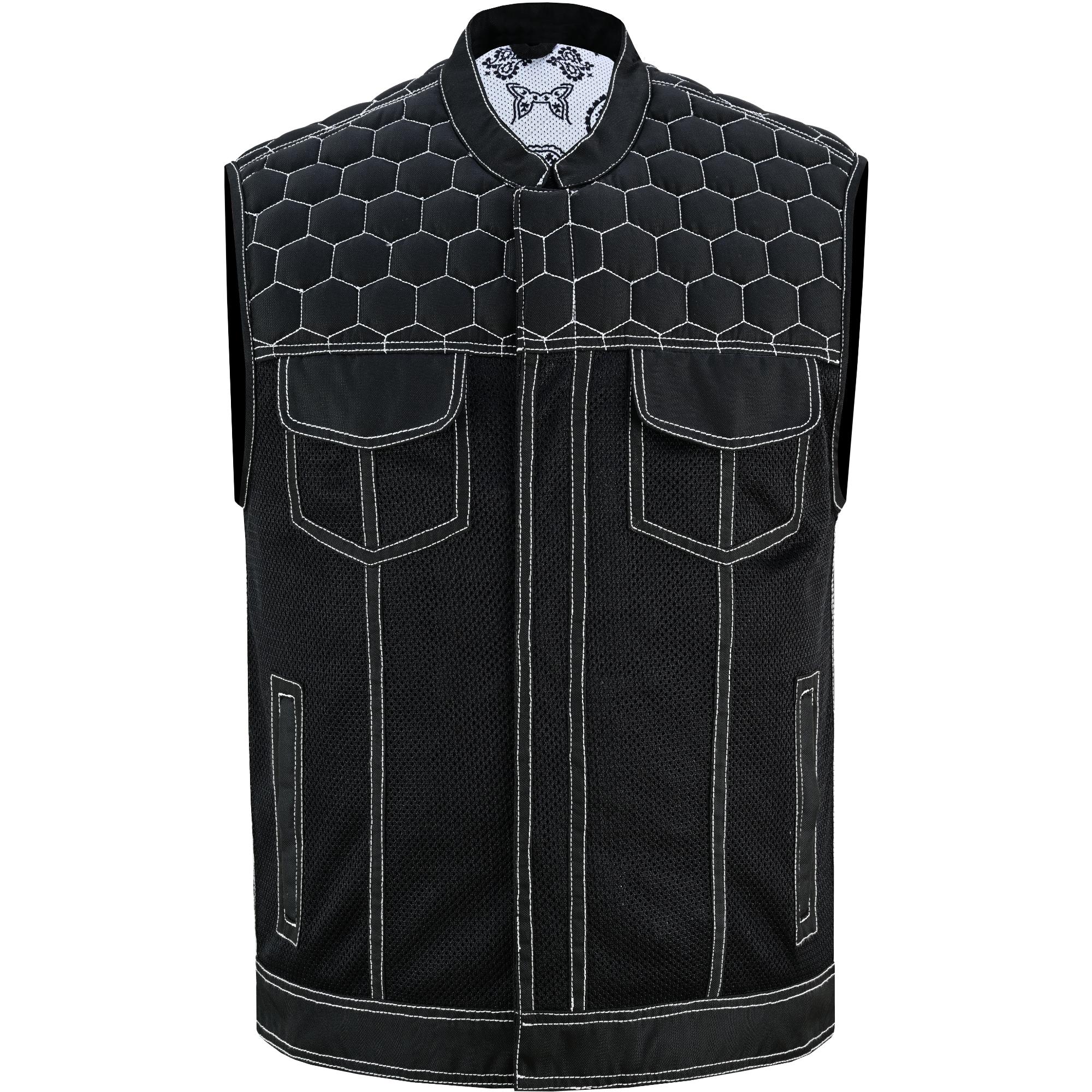 Men's Black Mesh Textile Vest with White Paisley Liner