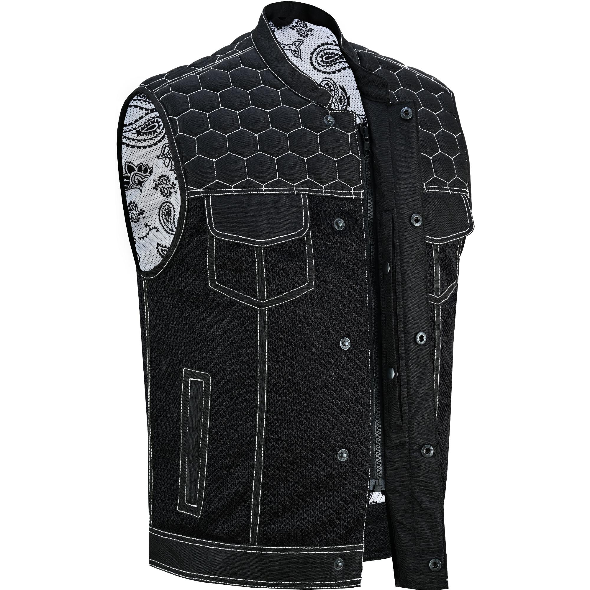 Men's Black Mesh Textile Vest with White Paisley Liner