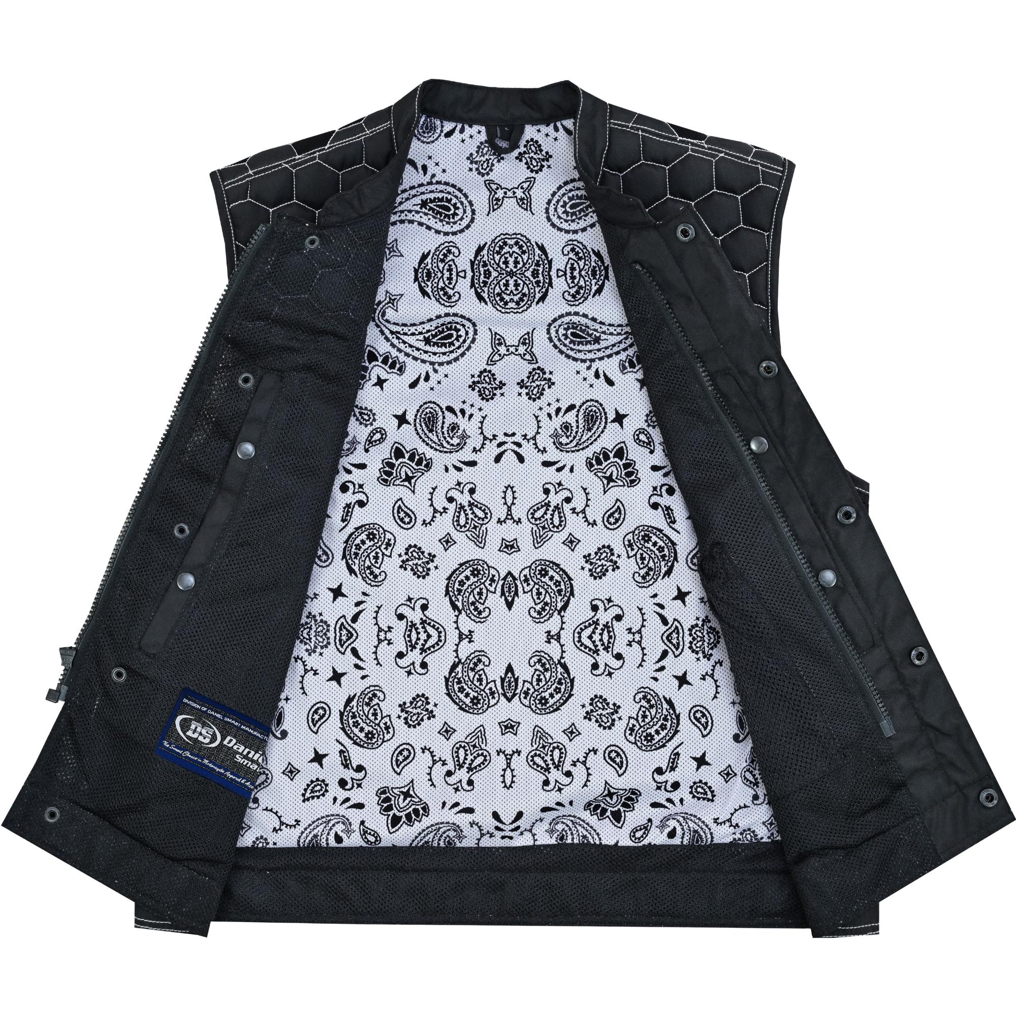 Men's Black Mesh Textile Vest with White Paisley Liner