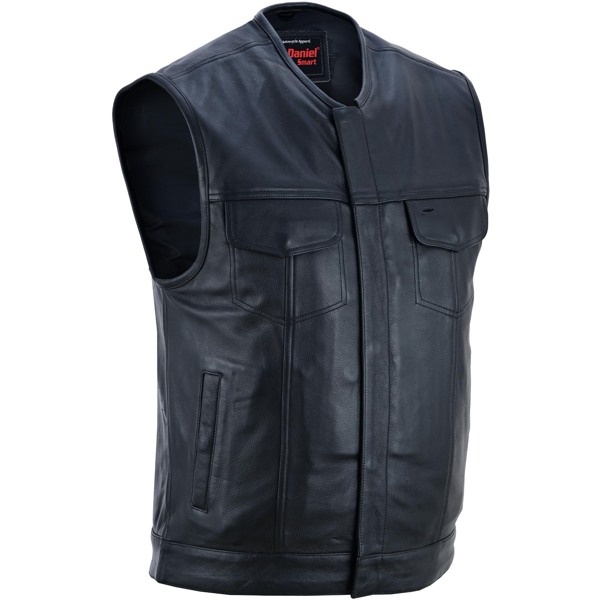DS Men's Titan Black Leather Vest -  Milled Cowhide, Hidden Zipper