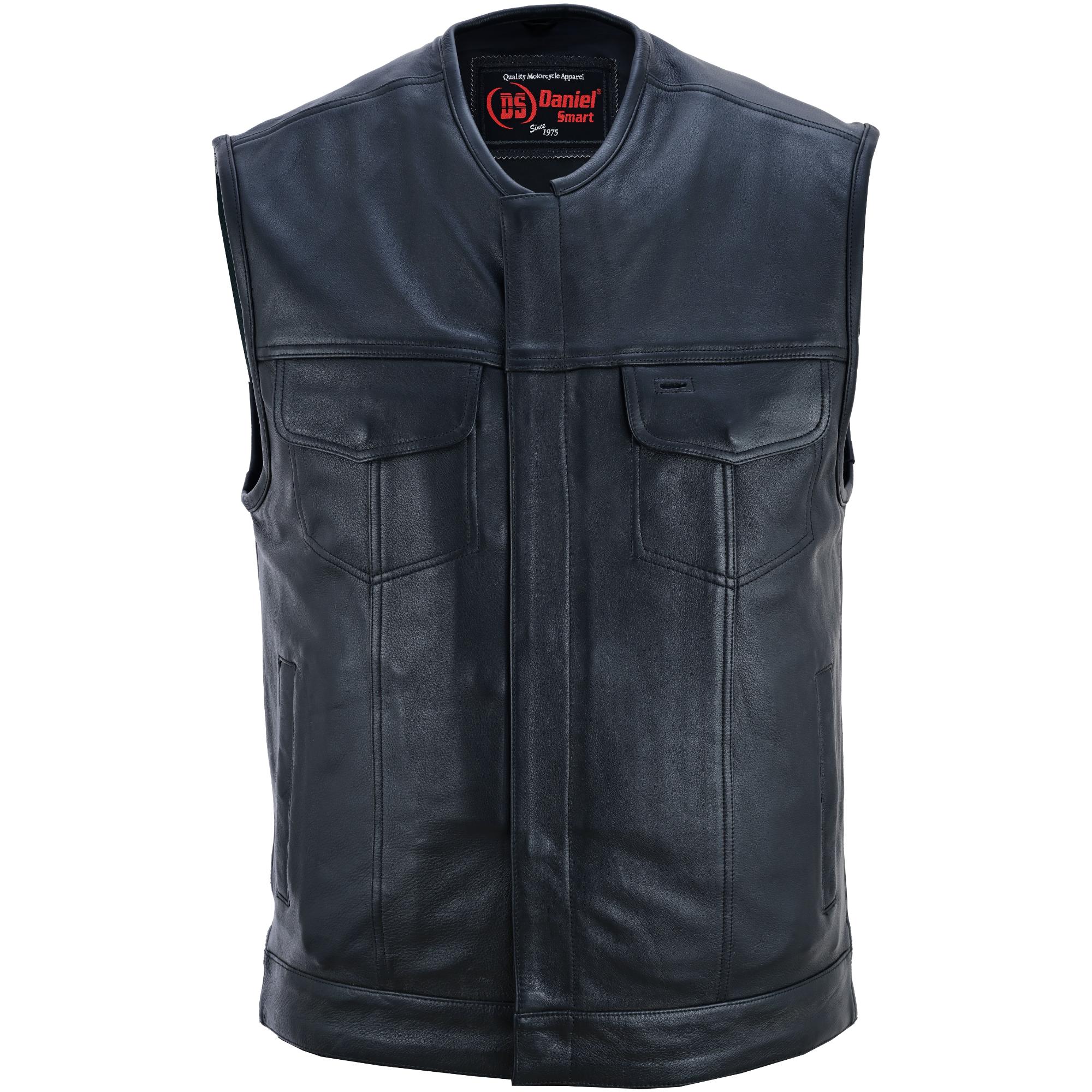 DS Men's Titan Black Leather Vest -  Milled Cowhide, Hidden Zipper