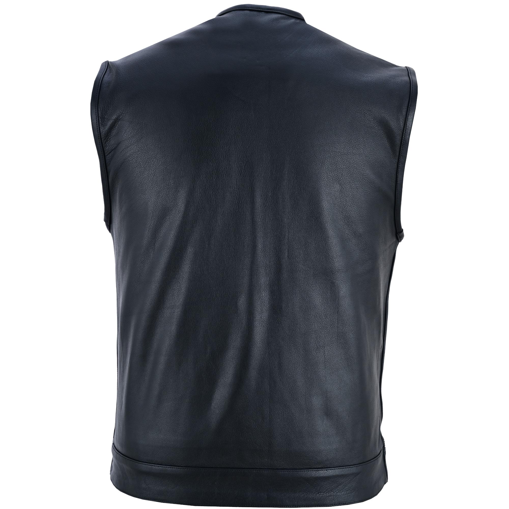 DS Men's Titan Black Leather Vest -  Milled Cowhide, Hidden Zipper