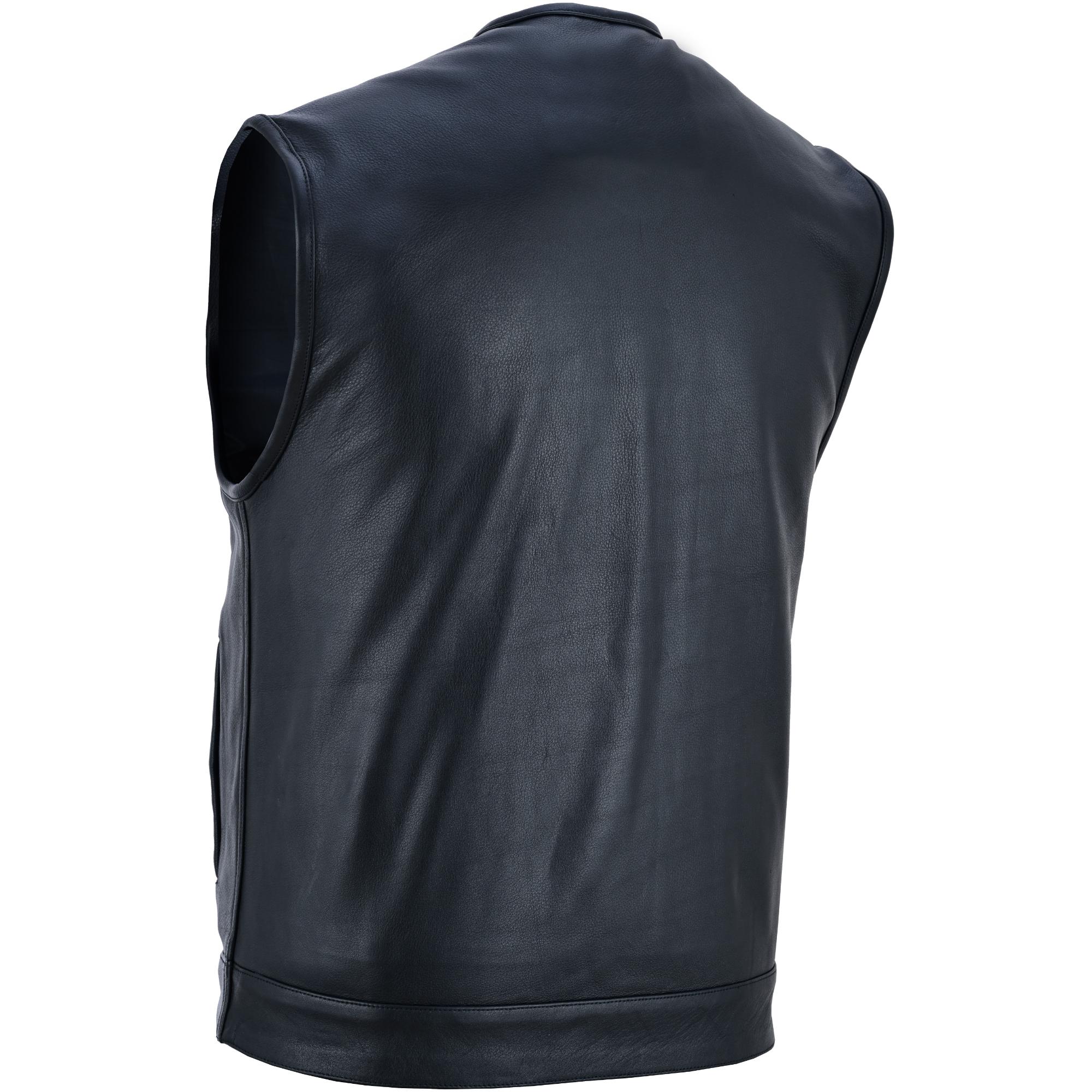 DS Men's Titan Black Leather Vest -  Milled Cowhide, Hidden Zipper