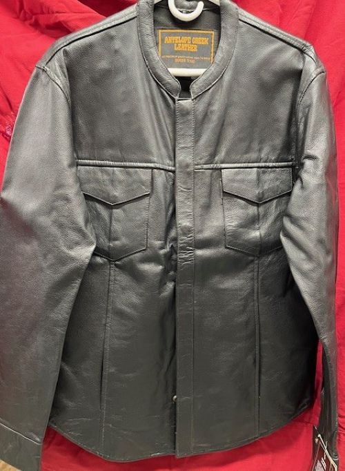 Men's Leather Shirt - Collarless - K2342