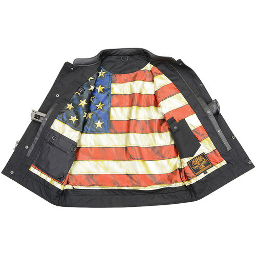 Men's Club Style Leather Vest with American Flag Lining 3506