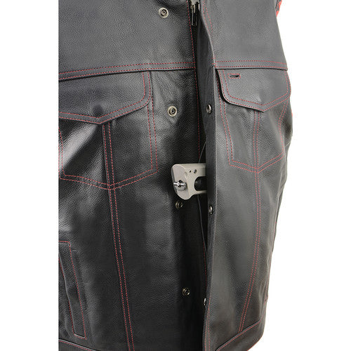 Men's Club Style Leather Vest with American Flag Lining 3506