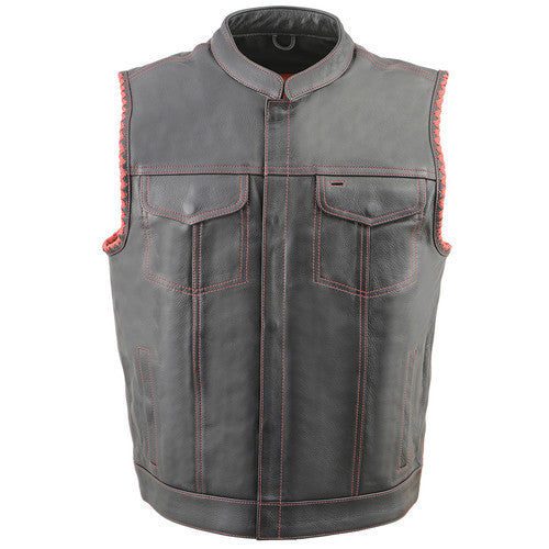 Men's Club Style Leather Vest with American Flag Lining 3506