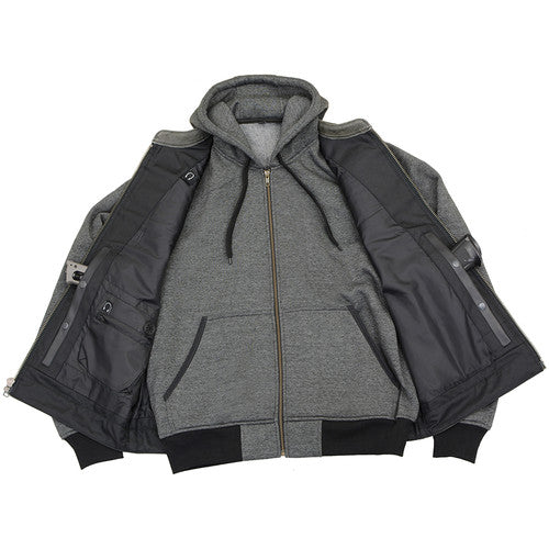 Men's Distressed Gray Vest with Skulls and Removable Hoodie MLM3562 MV