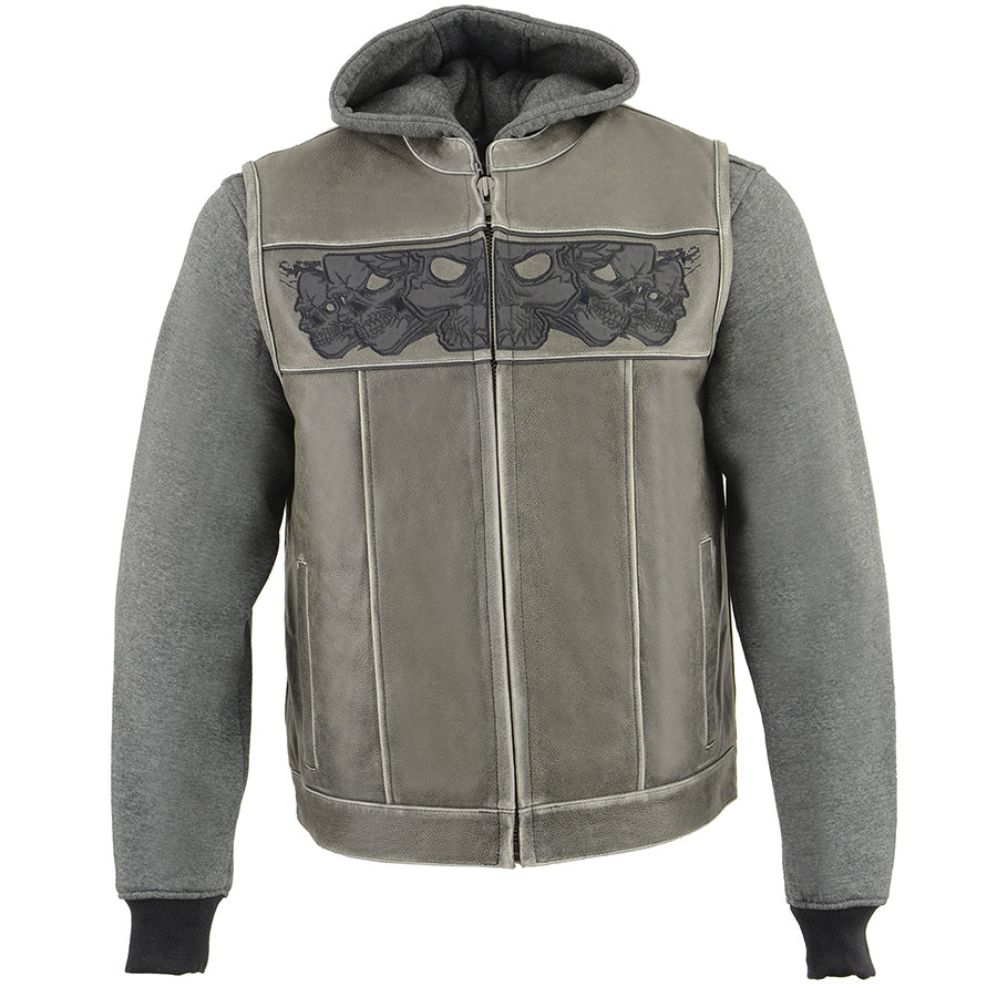 Men's Gray Club Vest w/Skulls and Removable Hoodie 3562