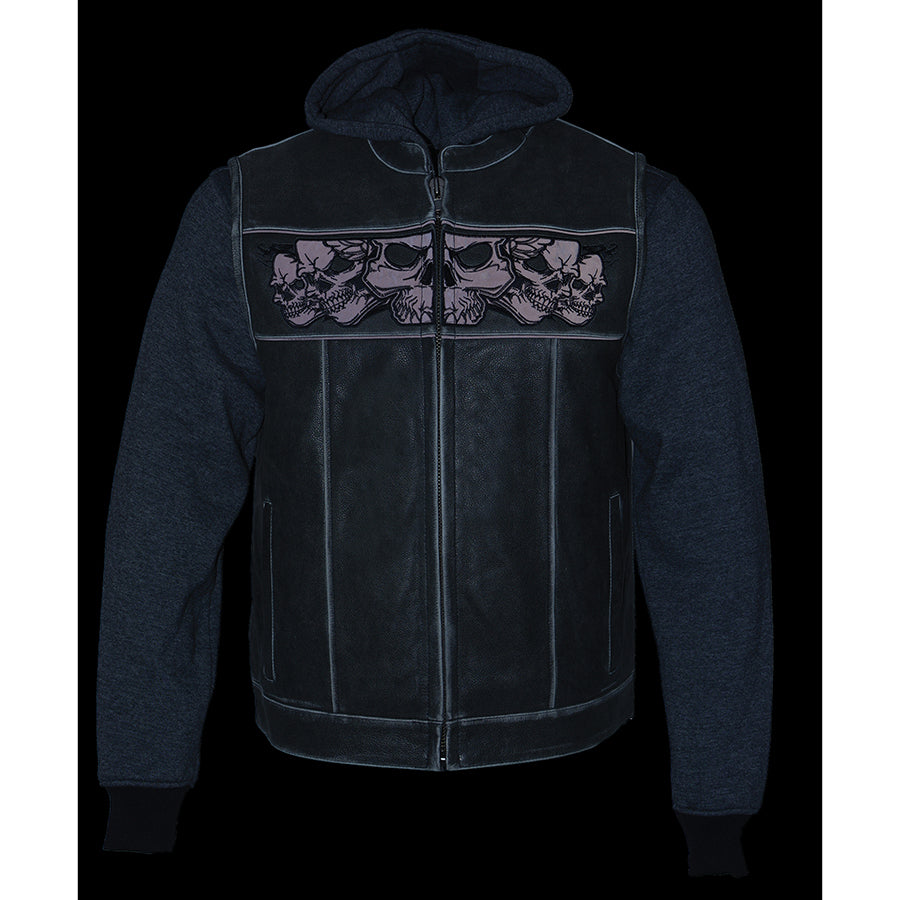 Men's Gray Club Vest w/Skulls and Removable Hoodie 3562