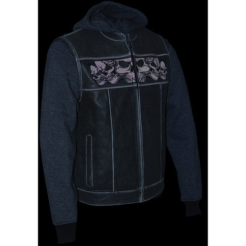 Men's Distressed Gray Vest with Skulls and Removable Hoodie MLM3562 MV