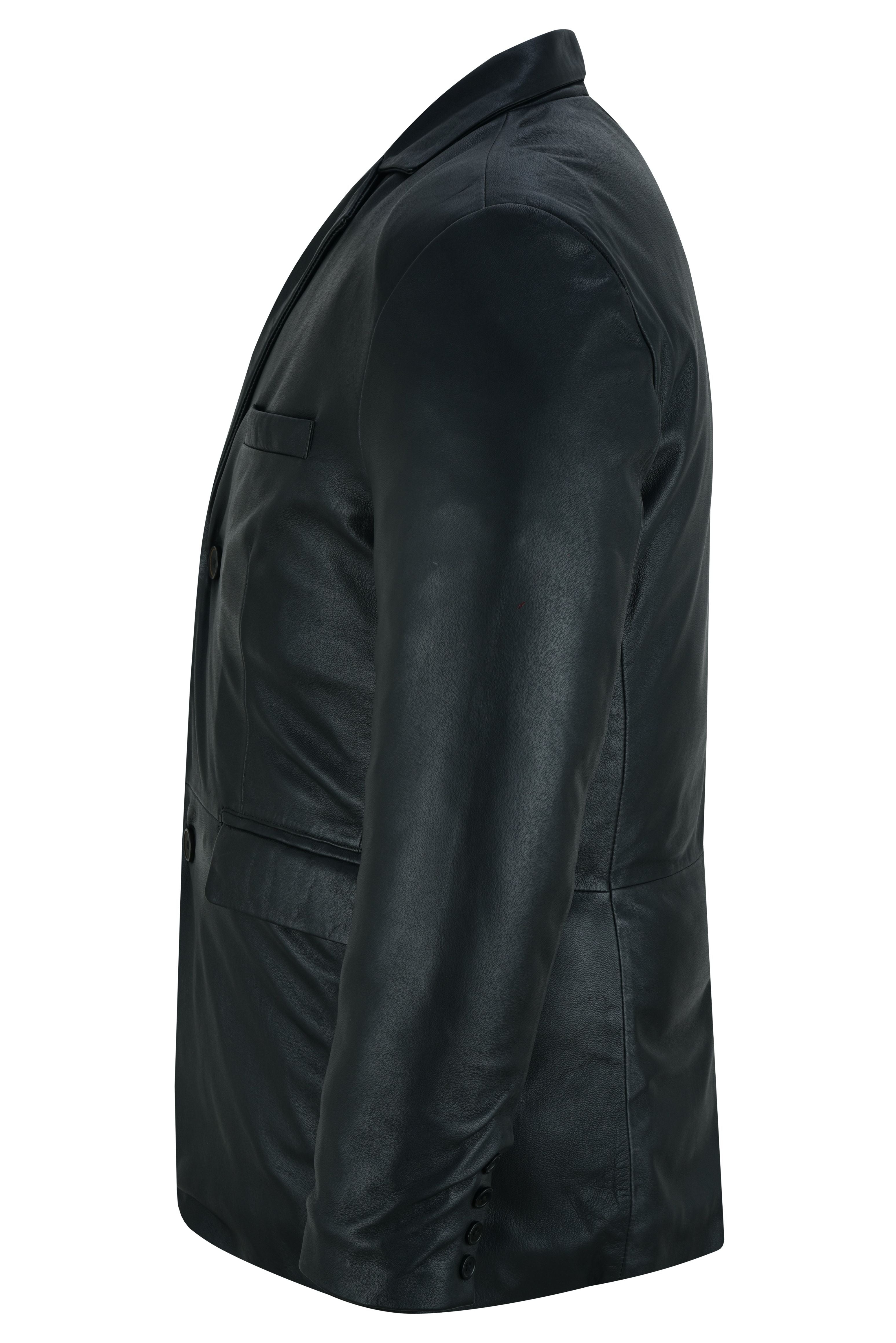 Retro Trim Men’s Black Sheep Skin Leather Blazer